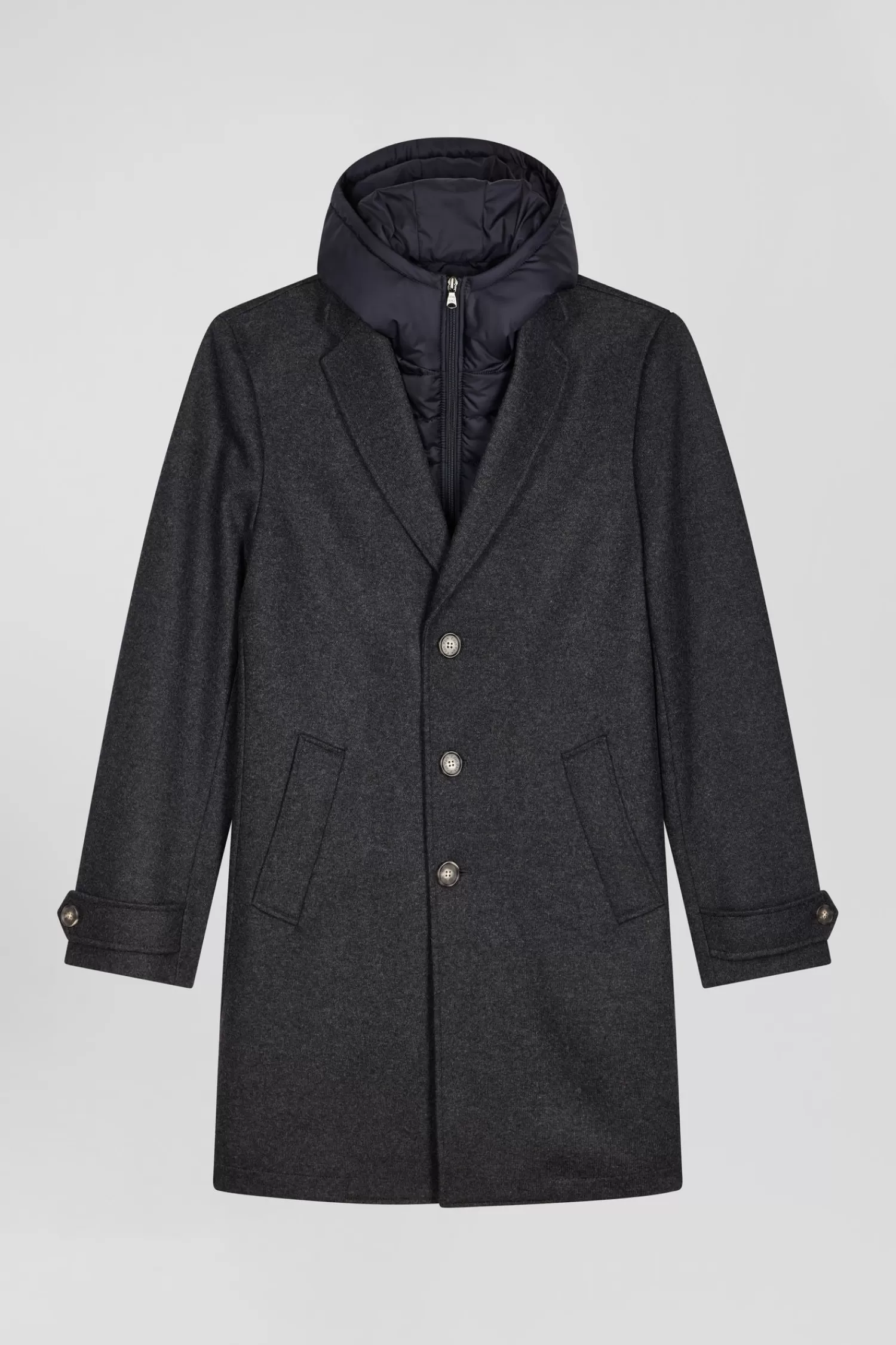 Eden Park Anthracite grey double-faced wool jersey coat with quilted front< Coats And Jackets