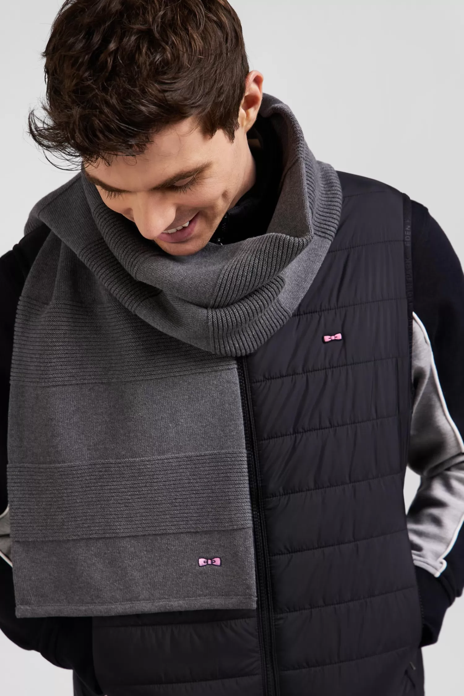 Eden Park Anthracite grey striped cotton scarf< Scarves And Wraps