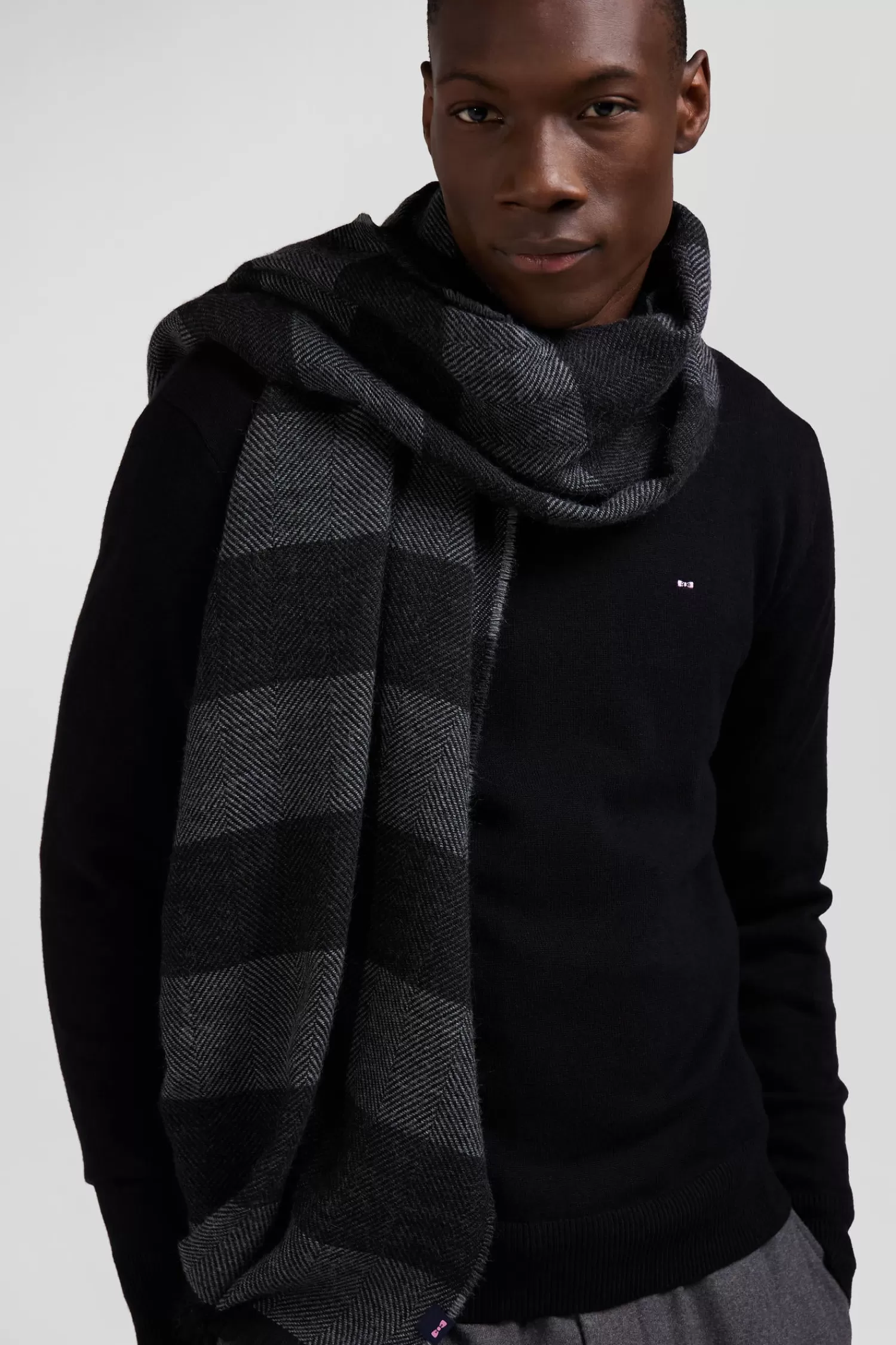 Eden Park Anthracite grey striped mixed wool large scarf< Scarves And Wraps