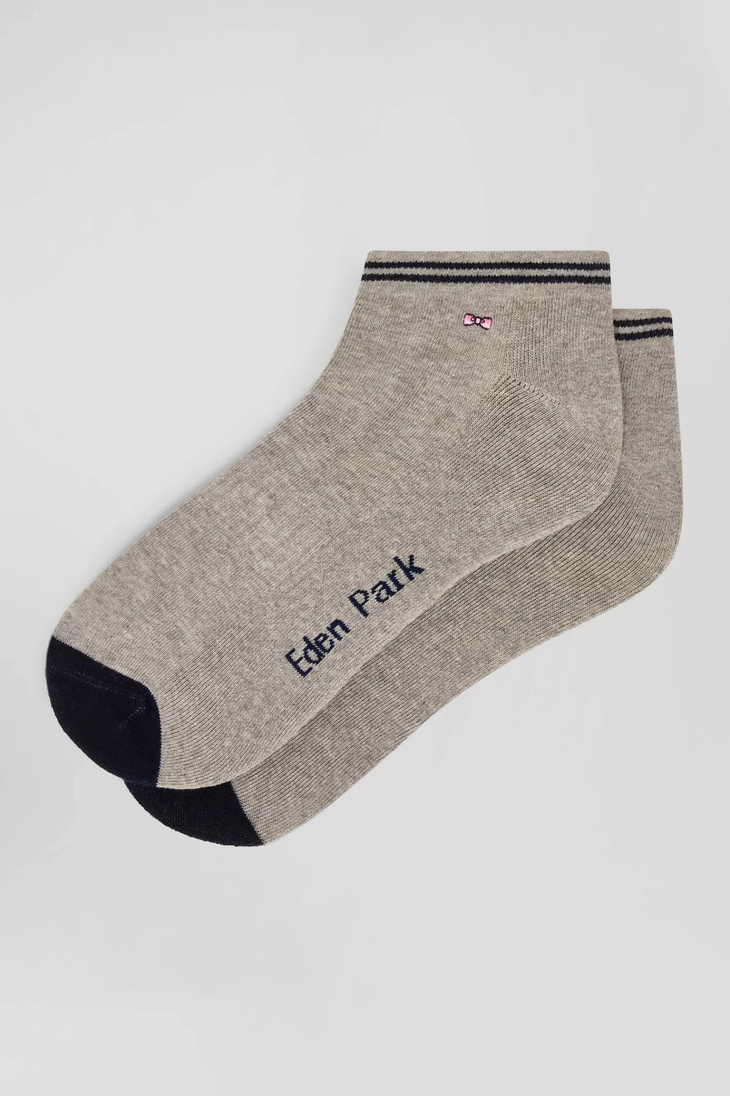 Eden Park Bicolour grey cotton low-cut socks with striped cuffs< Socks