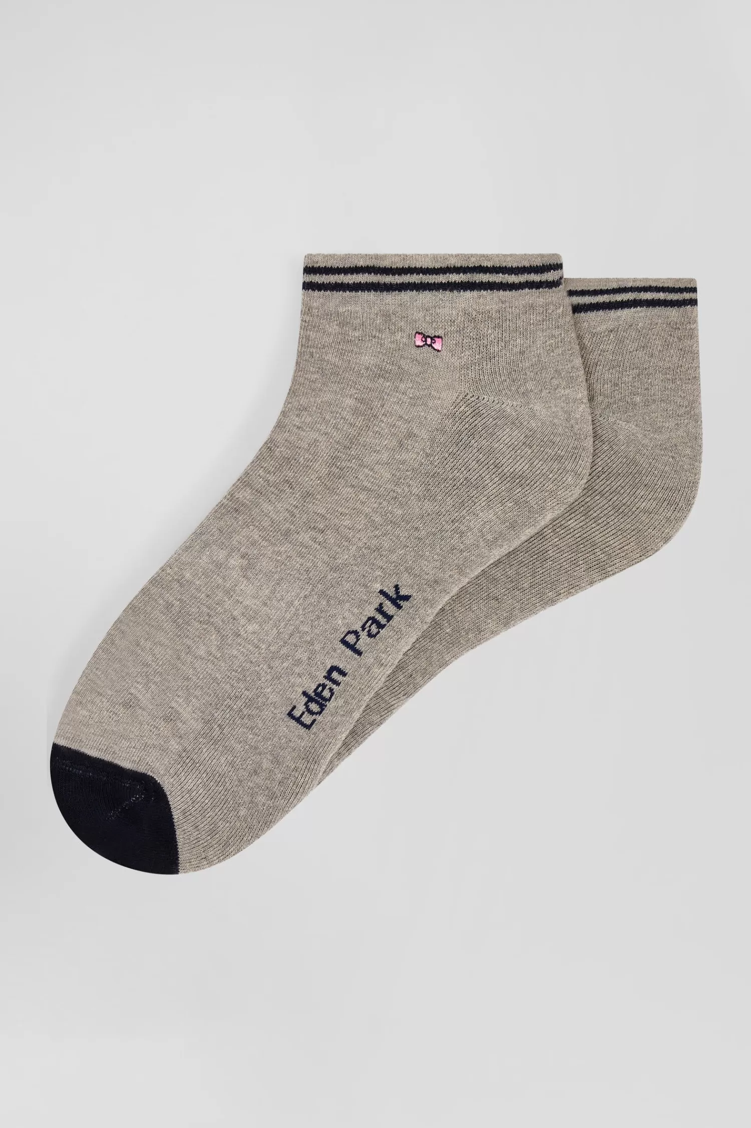 Eden Park Bicolour grey cotton low-cut socks with striped cuffs< Socks