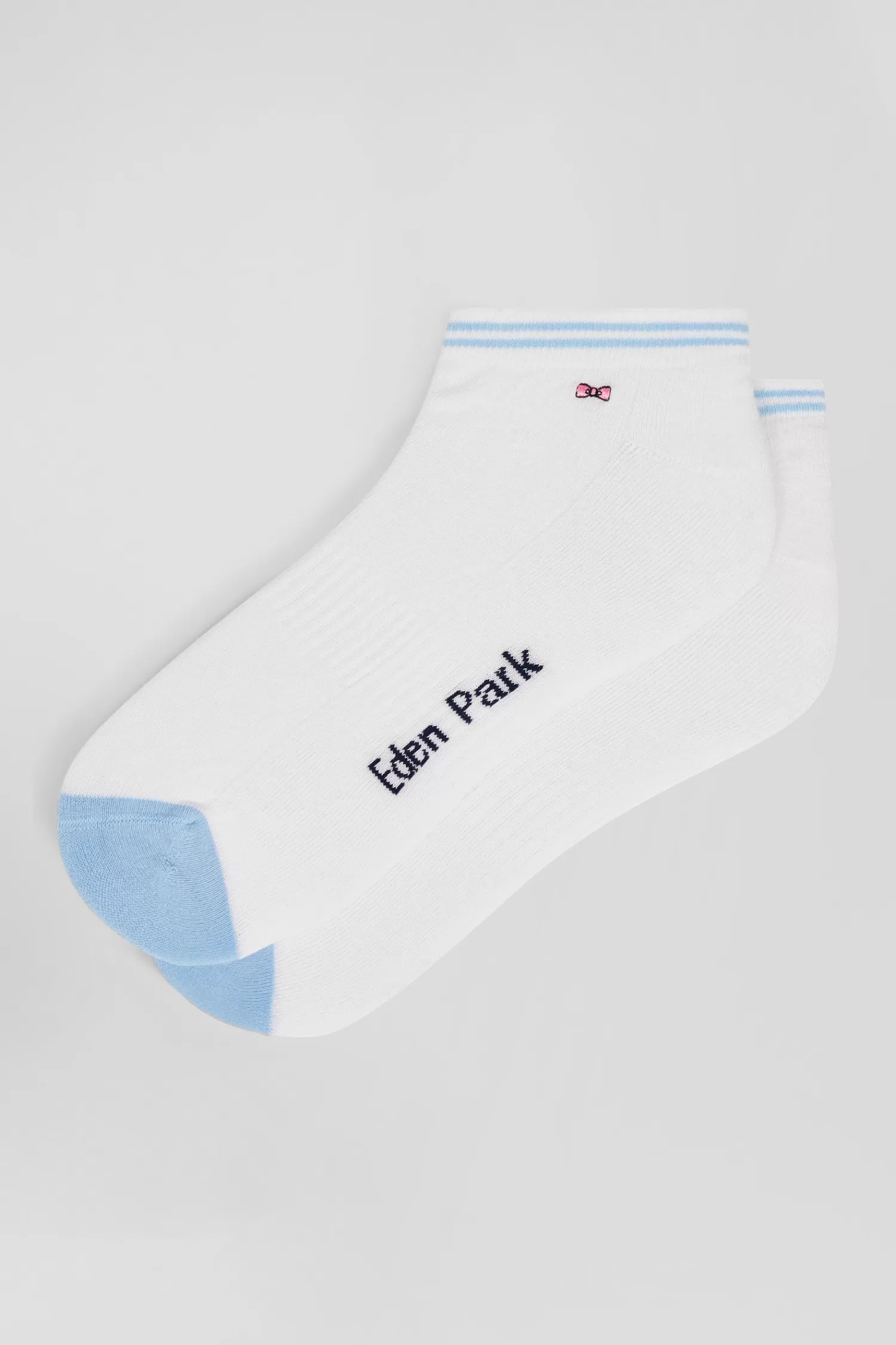 Eden Park Bicolour white cotton low-cut socks with striped edges< Socks