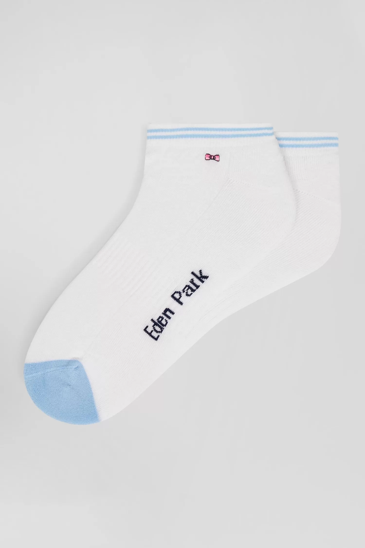 Eden Park Bicolour white cotton low-cut socks with striped edges< Socks
