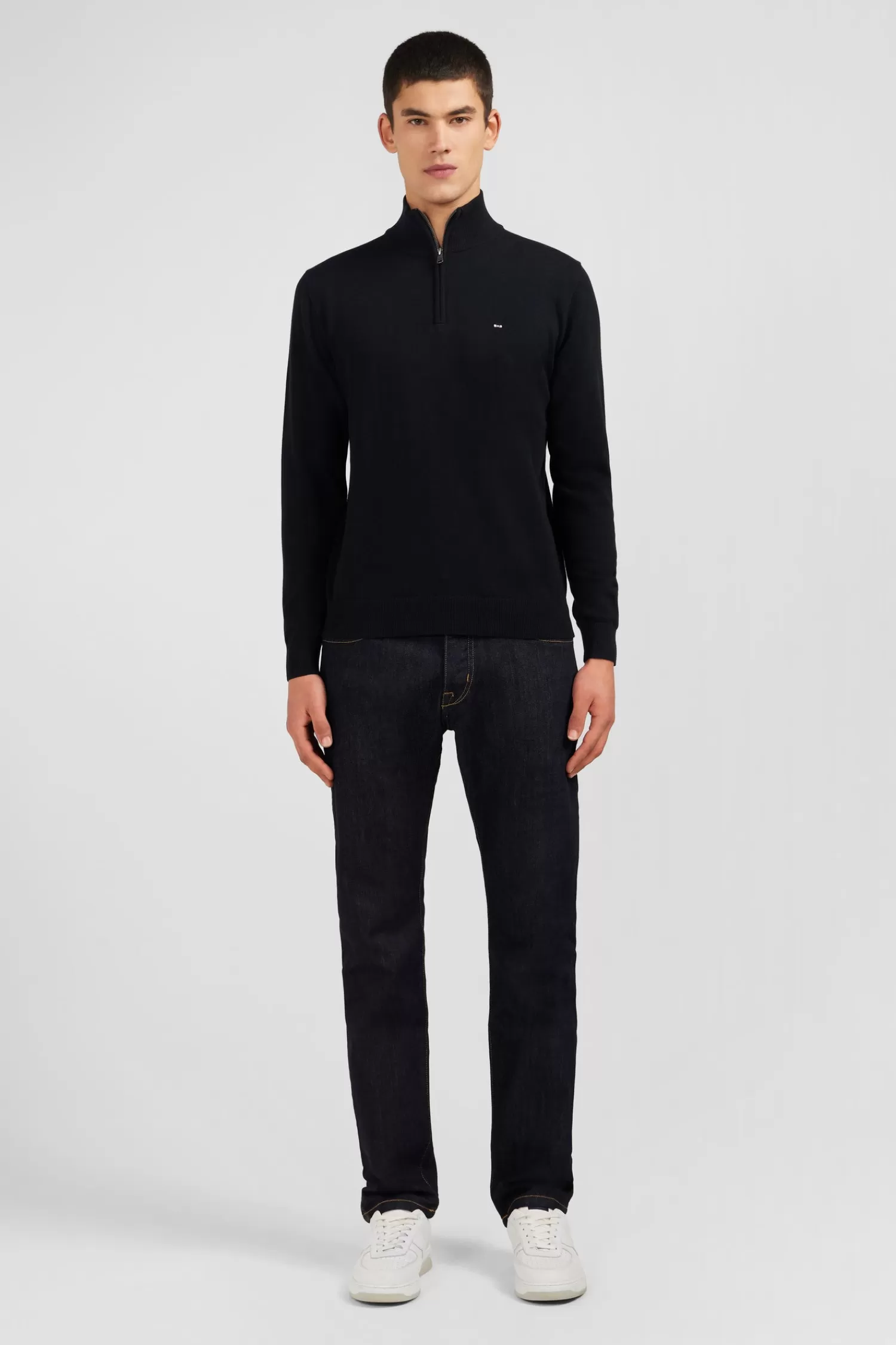 Eden Park Black cotton jersey jumper with trucker neck< Sweaters