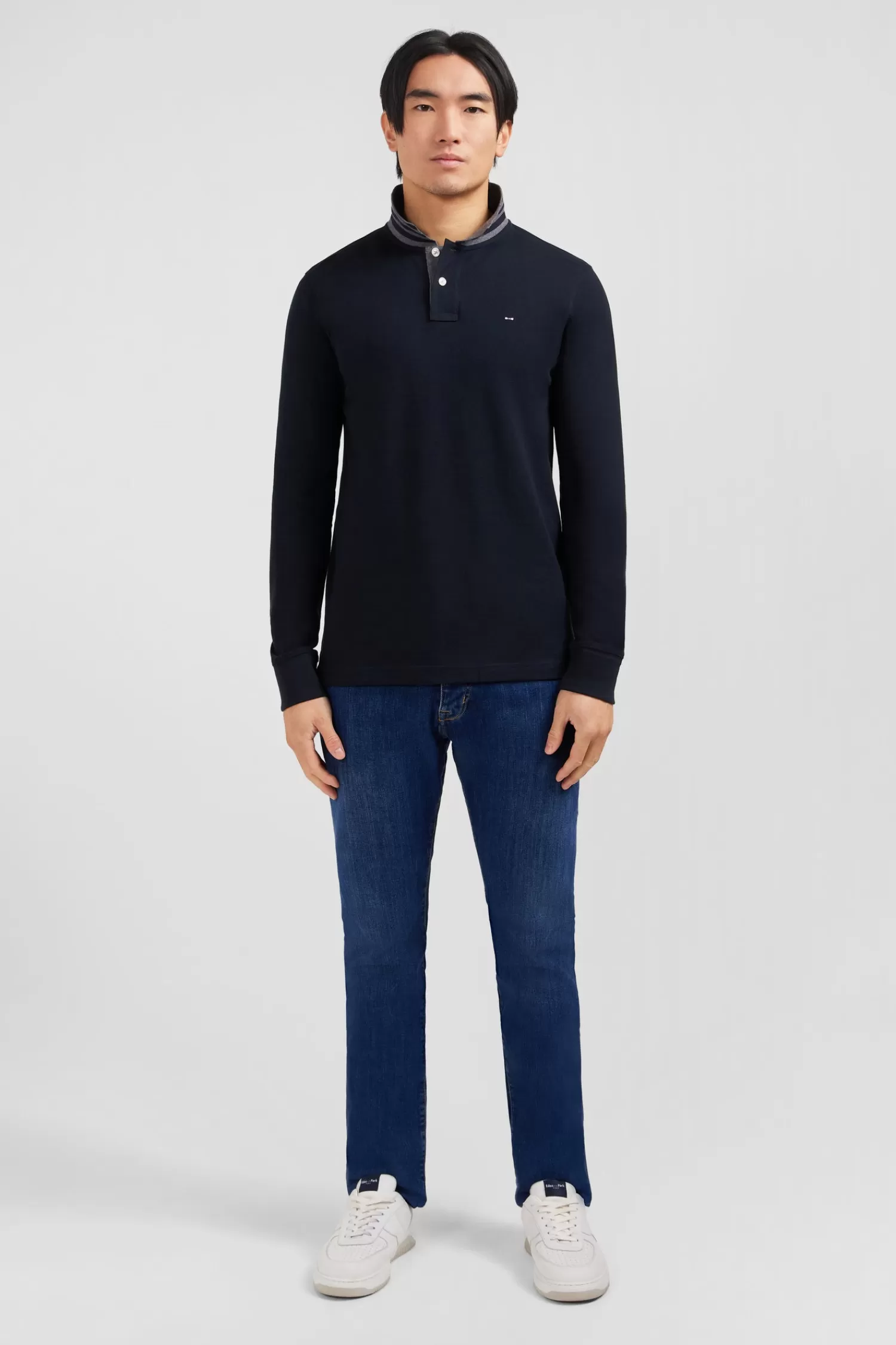 Eden Park Black cotton polo with contrasting neck< Polos