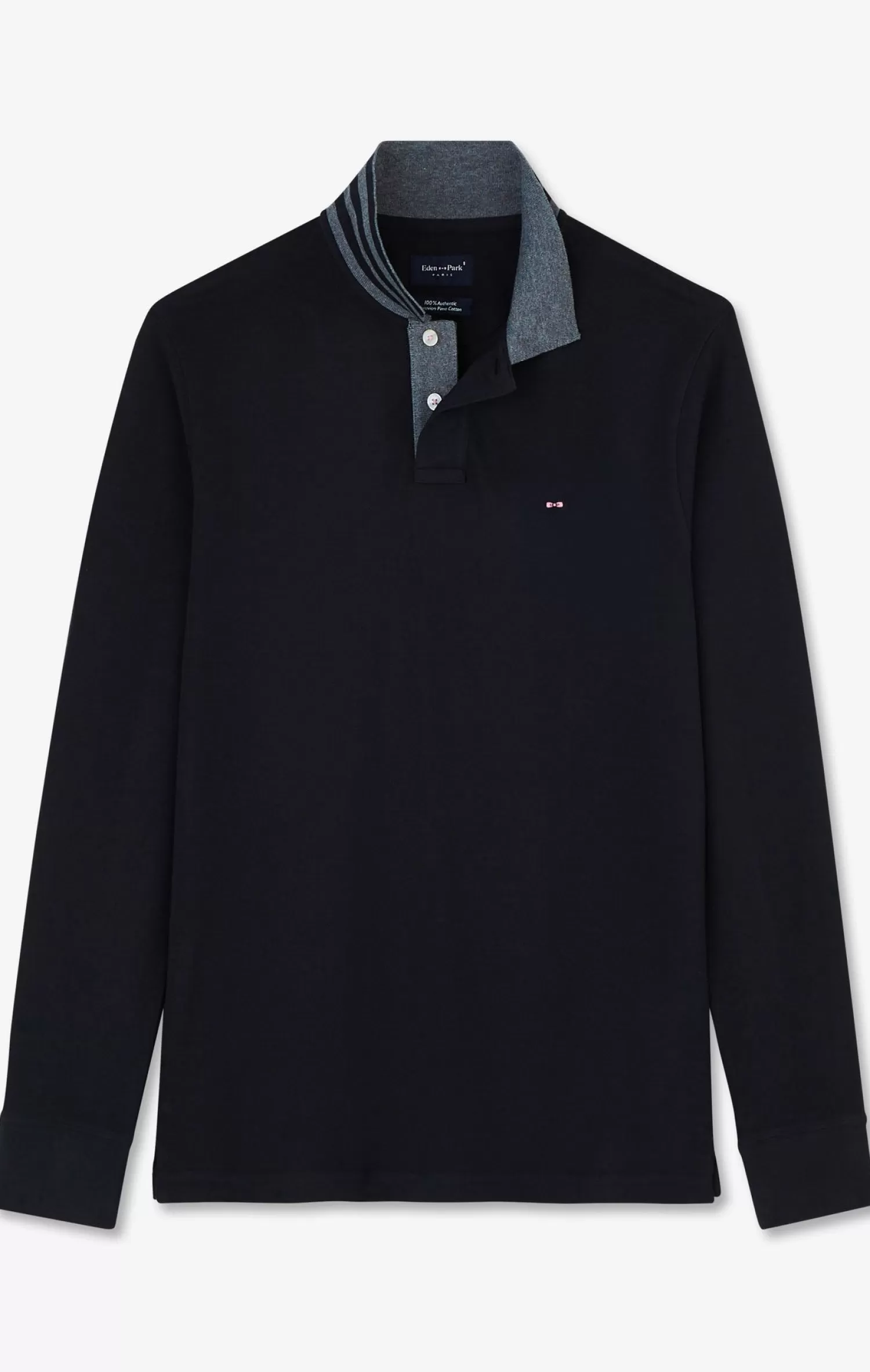 Eden Park Black cotton polo with contrasting neck< Polos