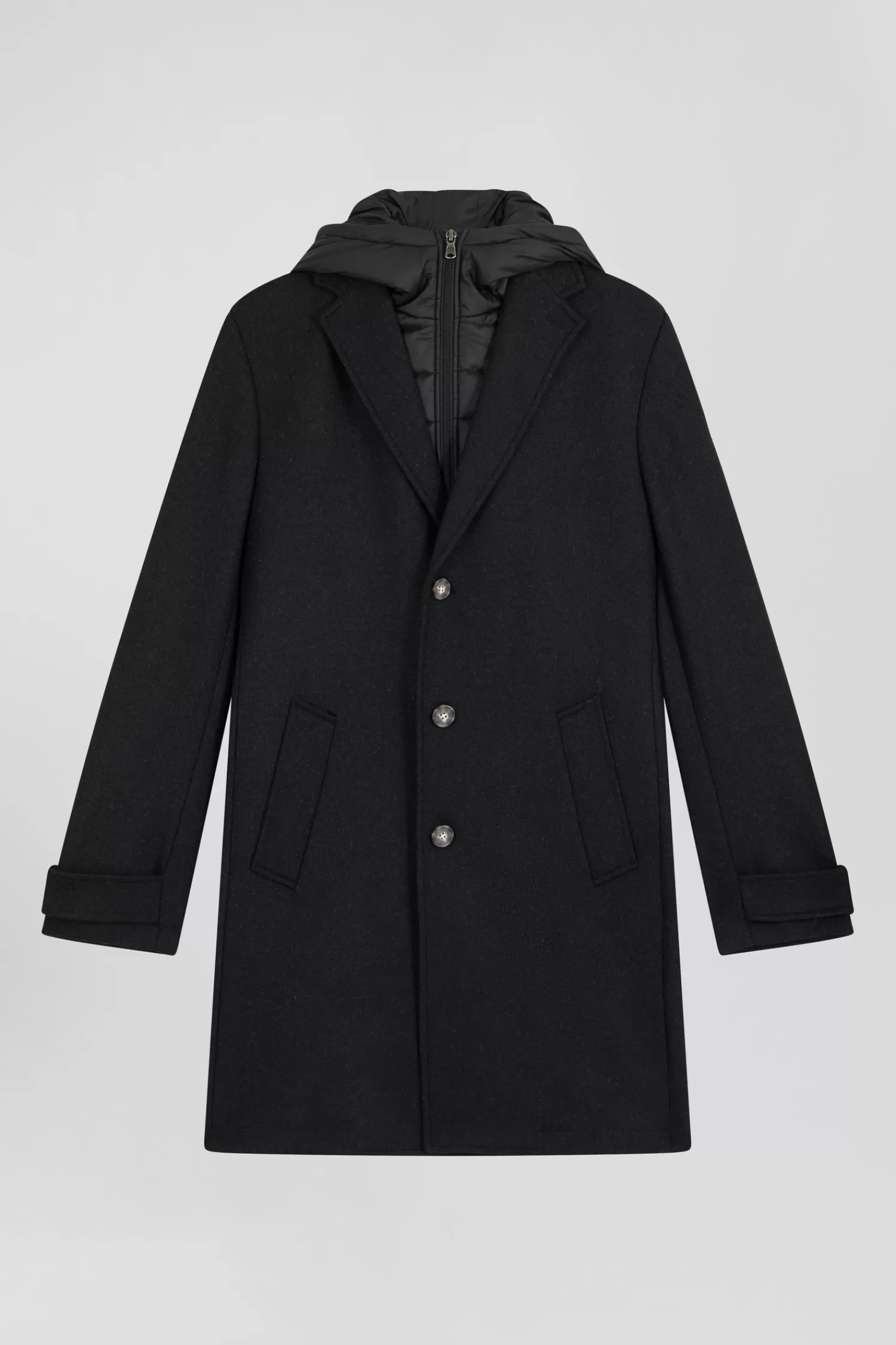 Eden Park Black double-faced wool jersey coat with quilted front< Coats And Jackets