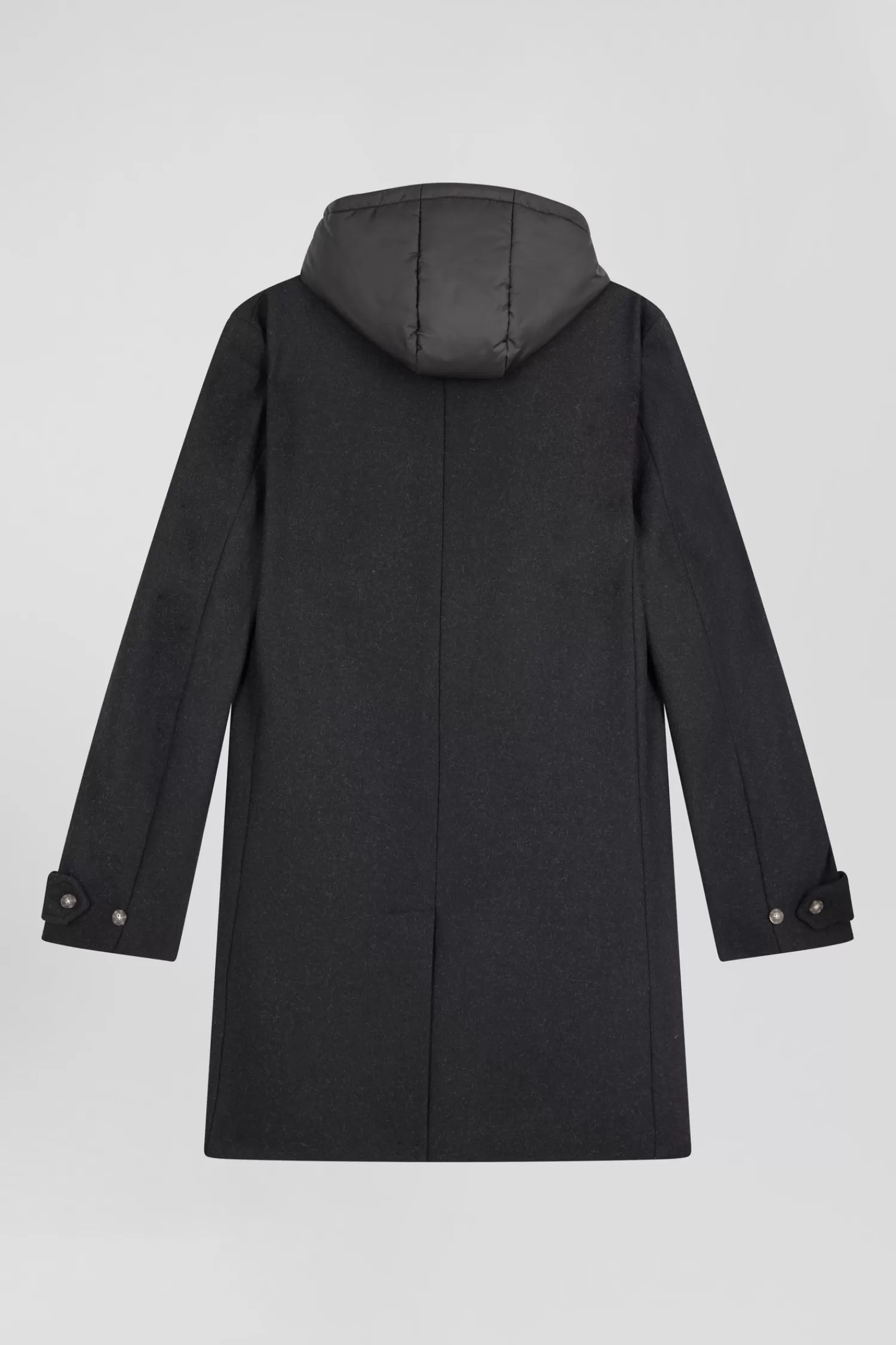 Eden Park Black double-faced wool jersey coat with quilted front< Coats And Jackets