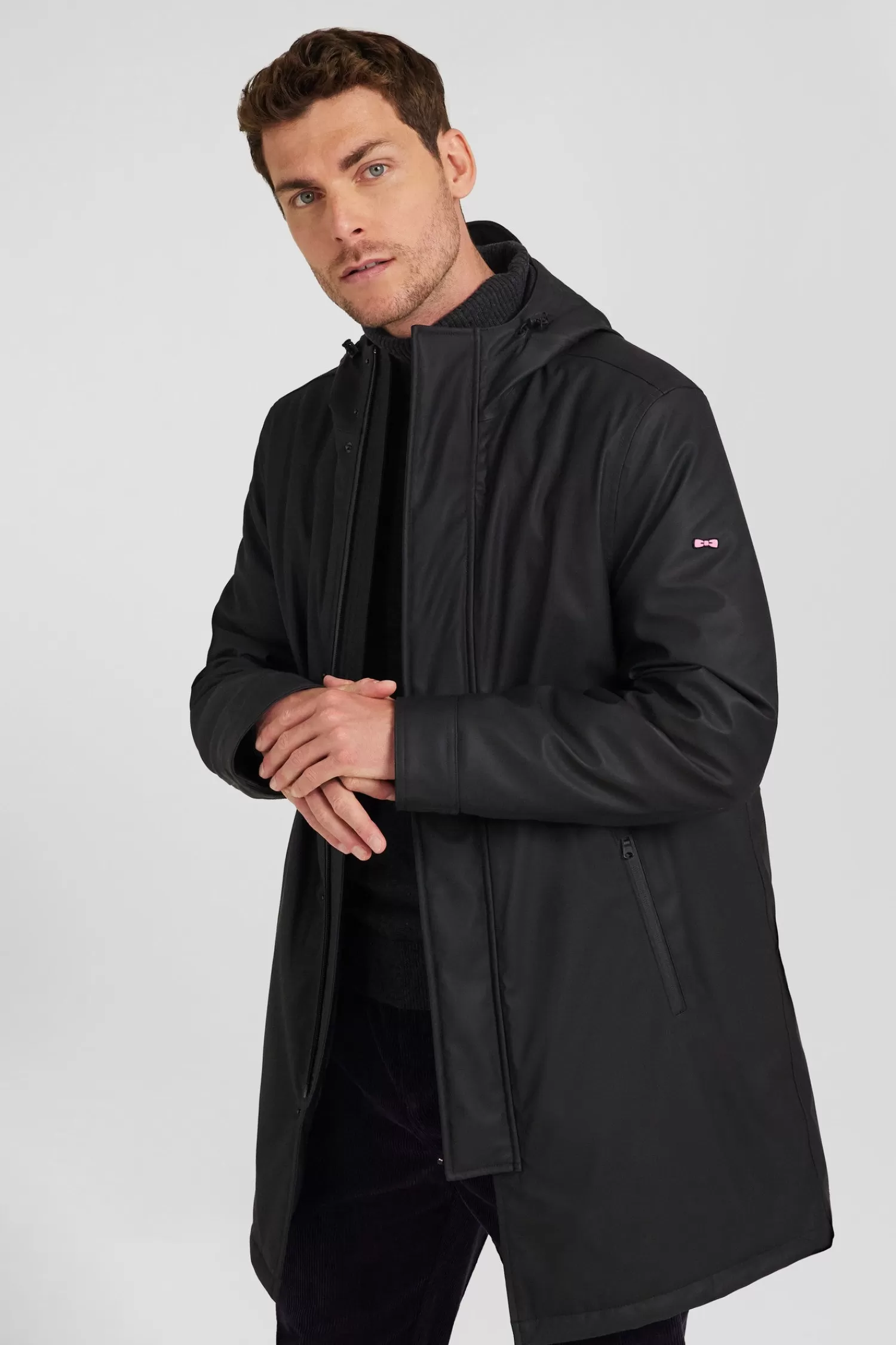 Eden Park Black hooded raincoat< Coats And Jackets