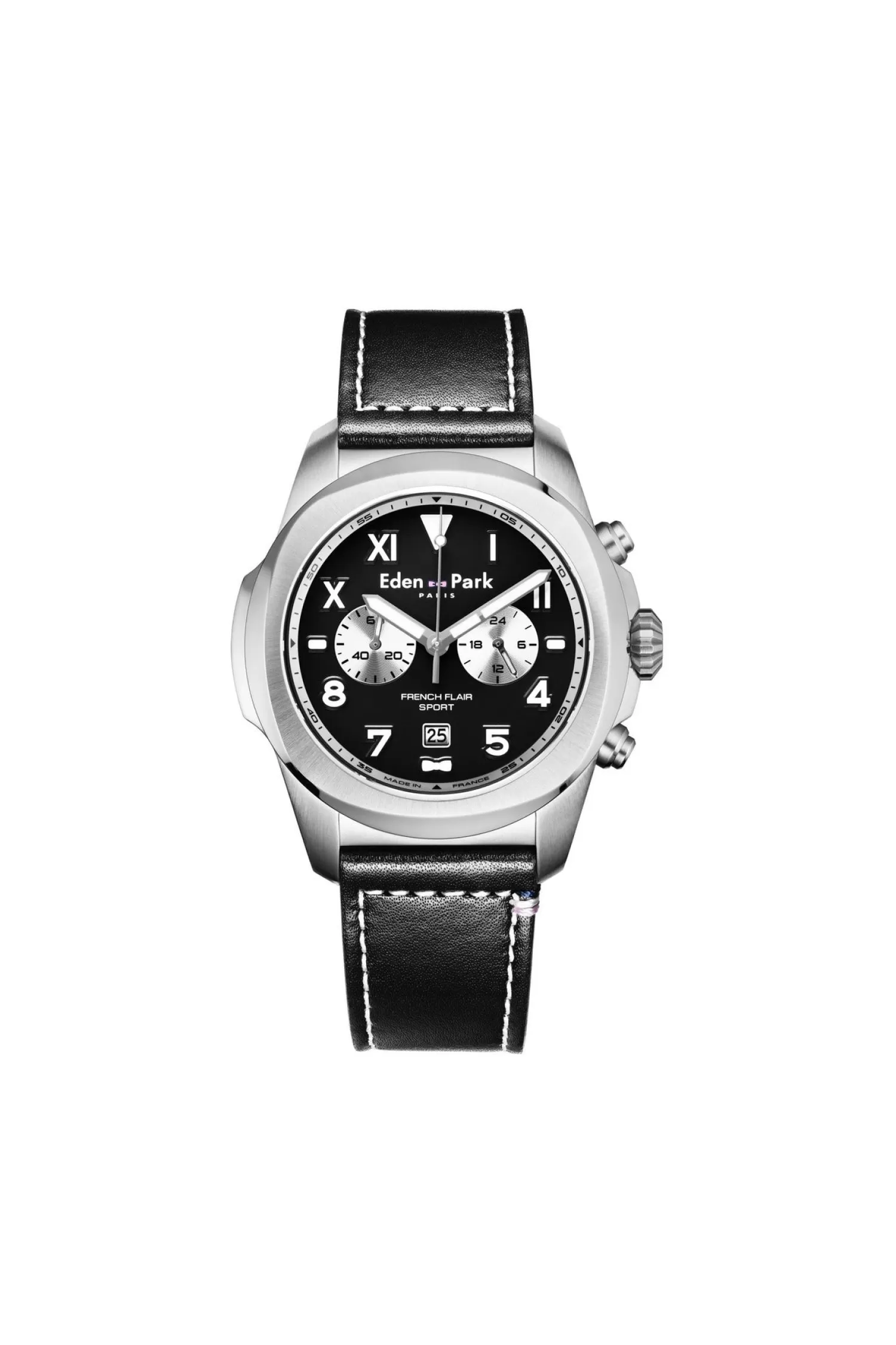 Eden Park Black leather chronograph quartz watch< Watches