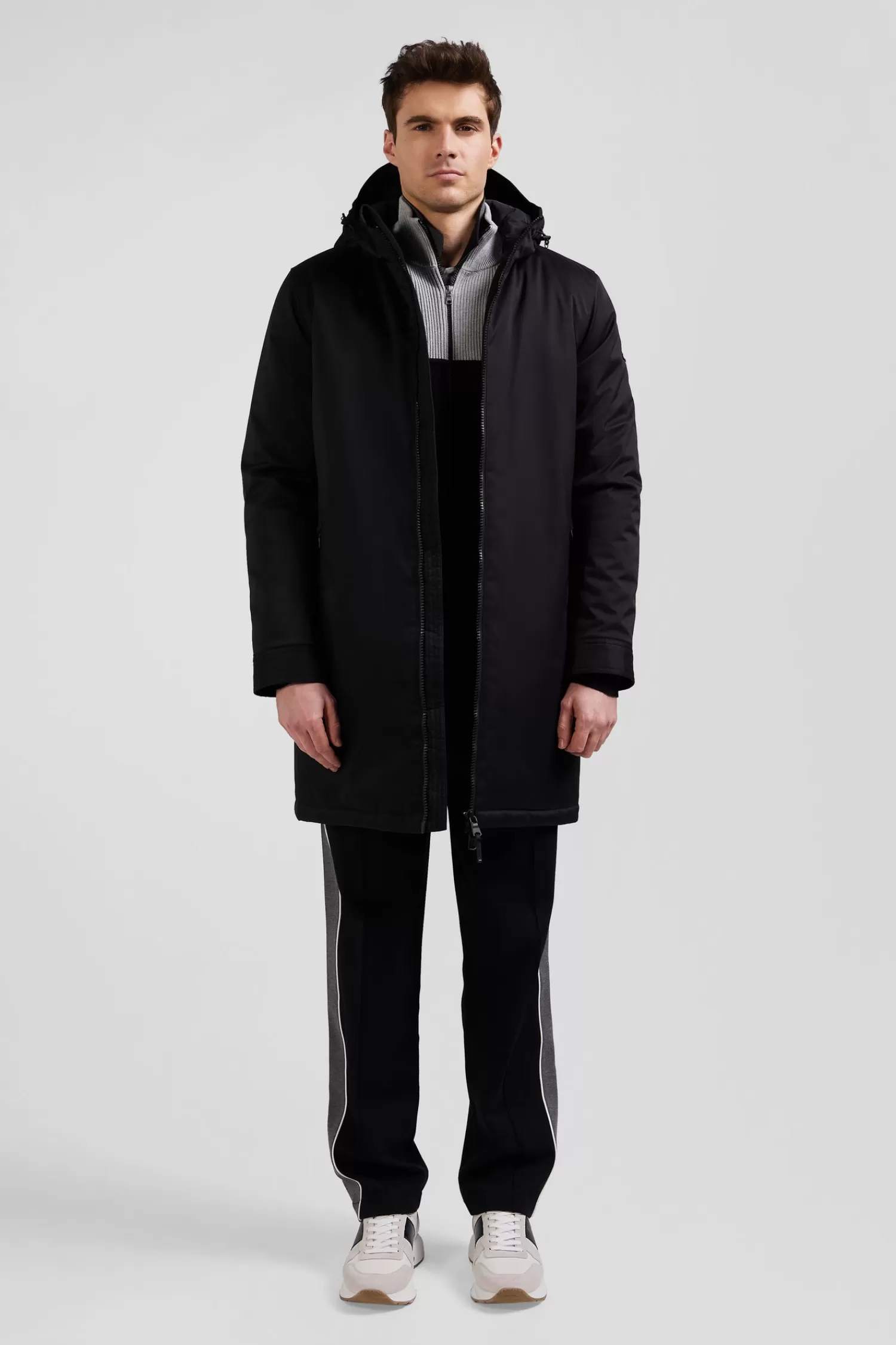 Eden Park Black long hooded nylon parka< Coats And Jackets