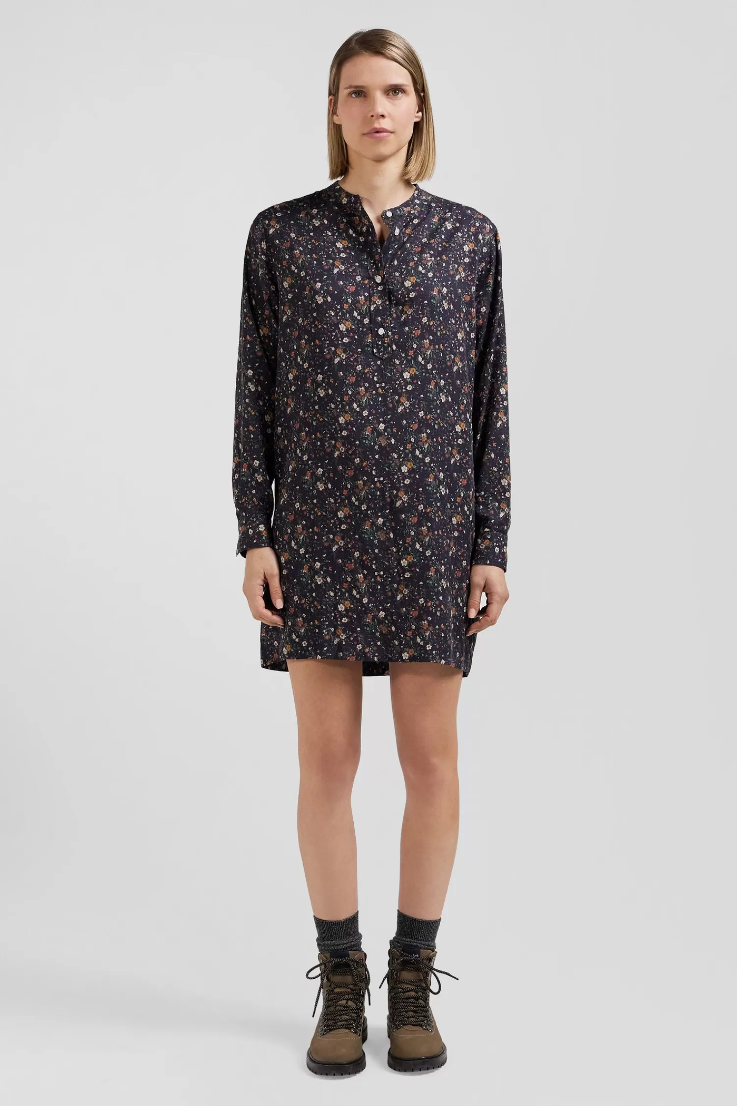 Eden Park Black lyocell floral shirt dress<Women Dresses And Skirts