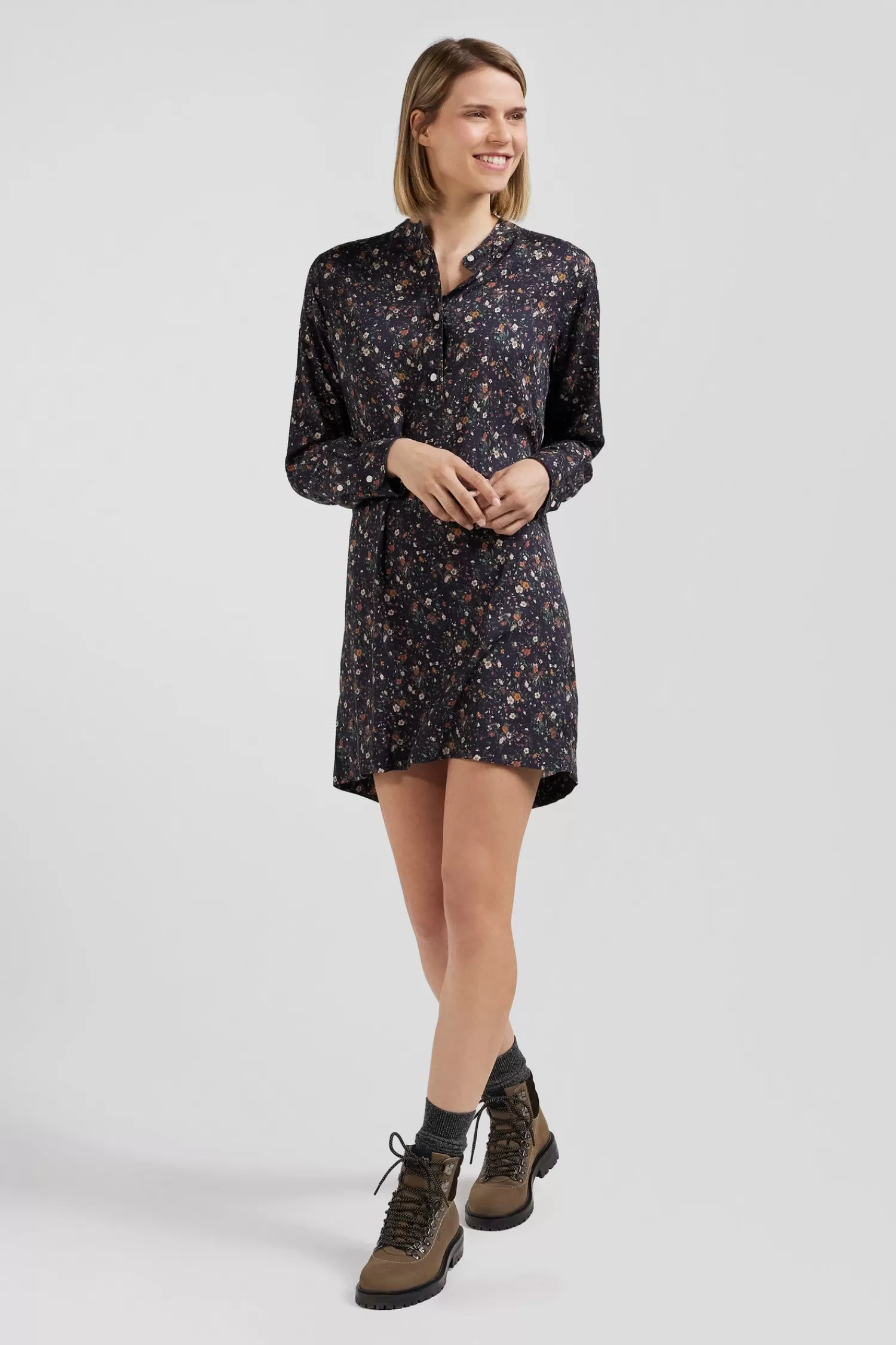 black_lyocell_floral_shirt_dress_2.webp Eden Park Black lyocell floral shirt dress<Women Dresses And Skirts