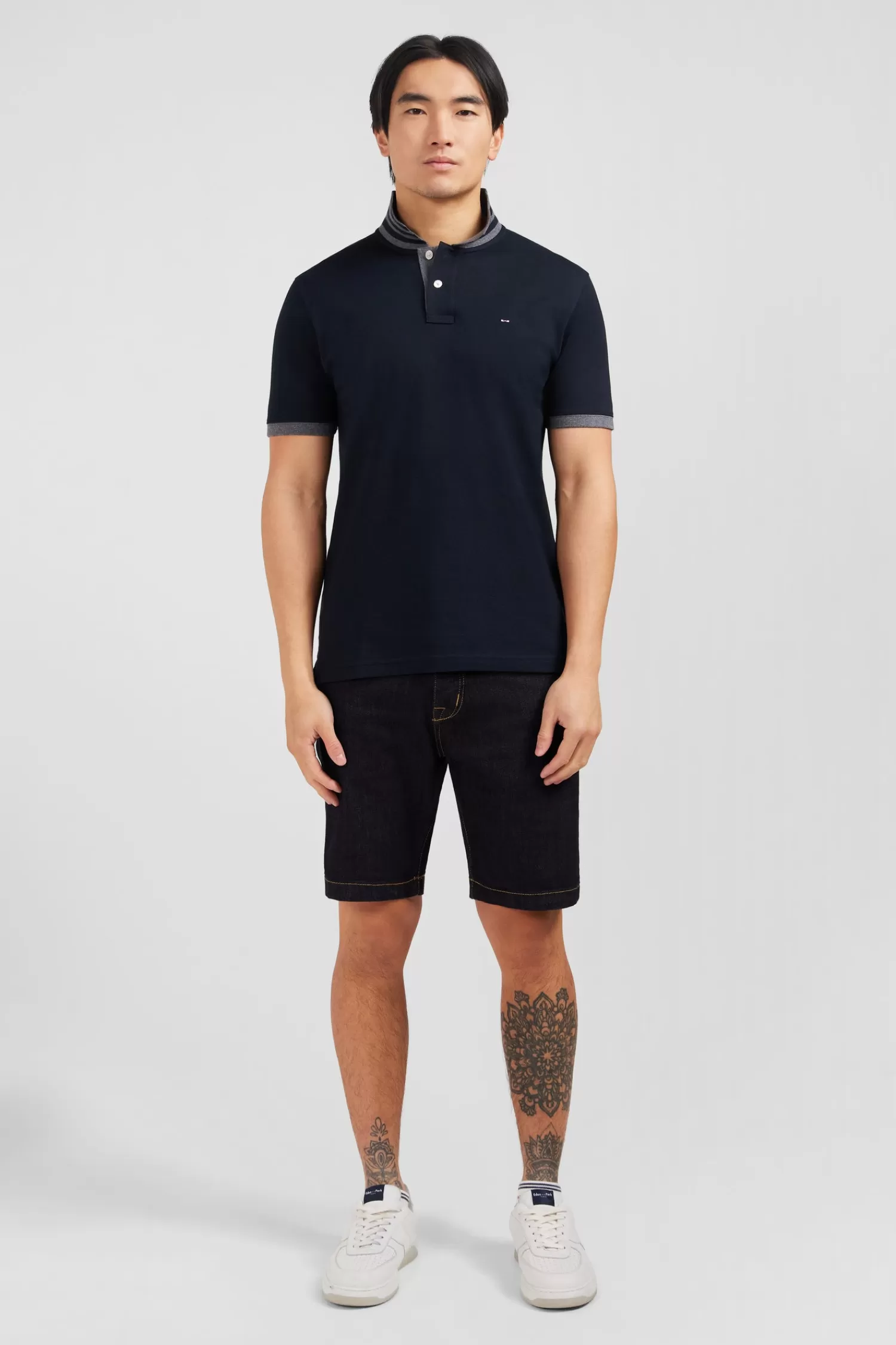 Eden Park Black pima cotton polo with contrasting accents< Polos