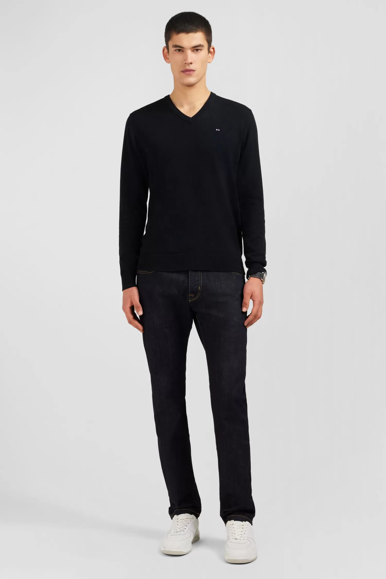 Eden Park Black V-neck cotton jersey jumper< Sweaters