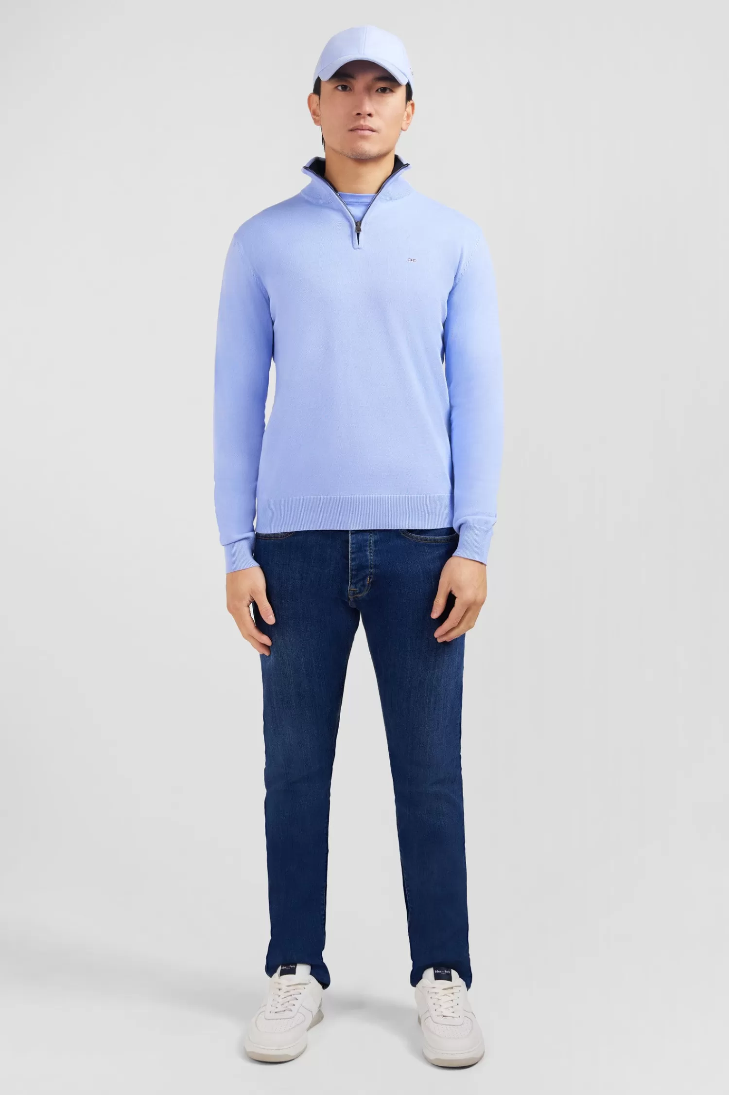 Eden Park Blue cotton jersey jumper with trucker neck< Sweaters