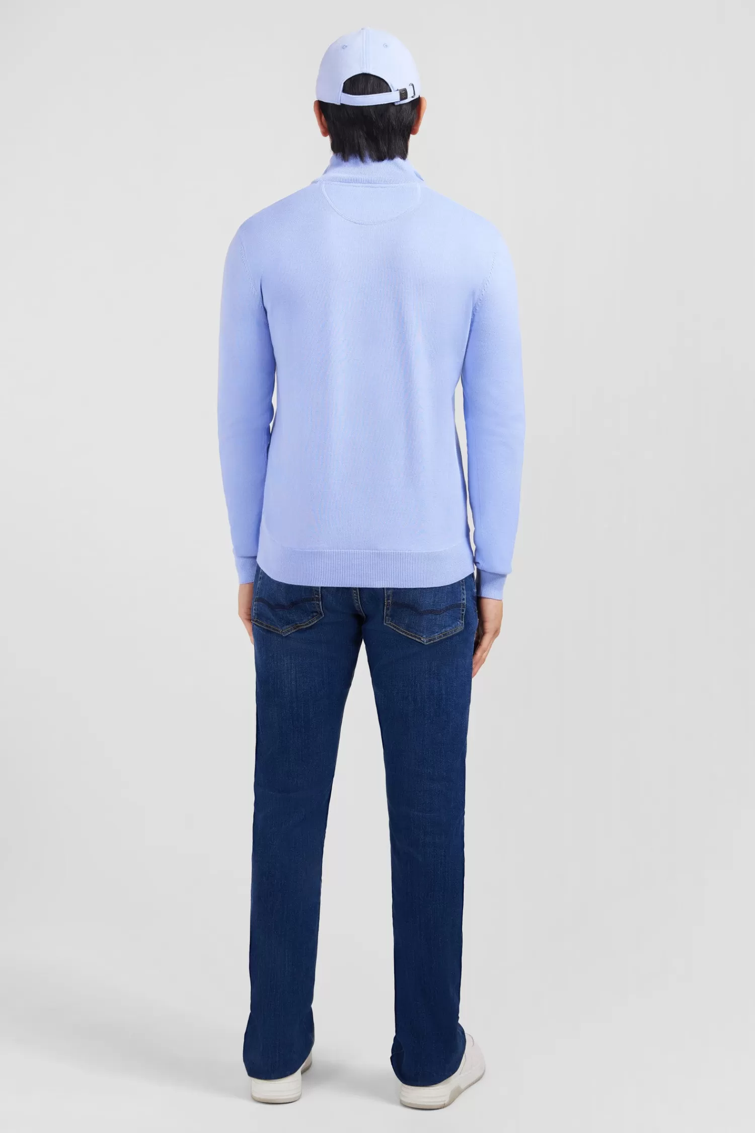 blue_cotton_jersey_jumper_with_trucker_neck_2.webp Eden Park Blue cotton jersey jumper with trucker neck< Sweaters