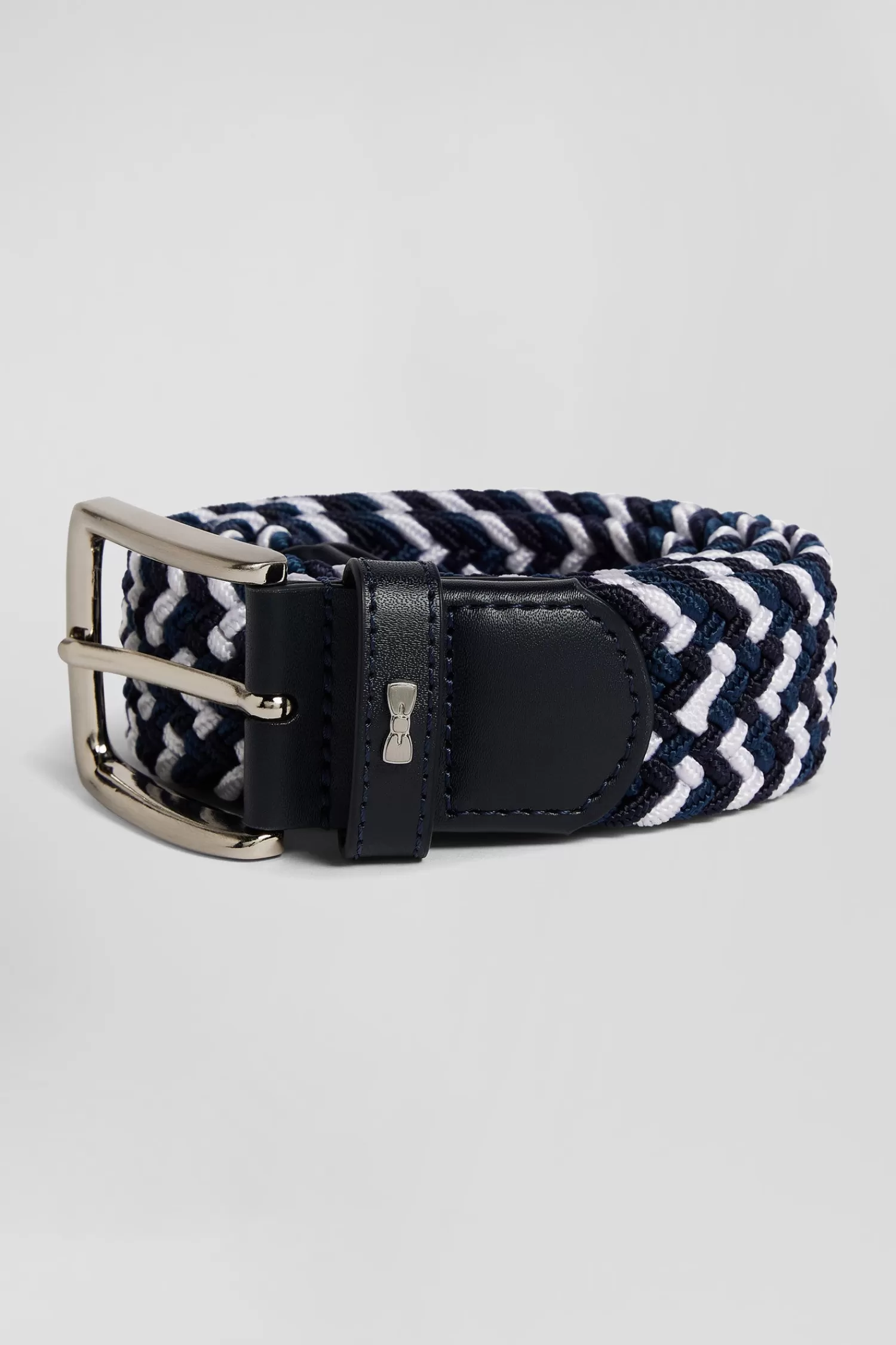 Eden Park Blue rubber stretch braided belt with silver metal buckle< Belts