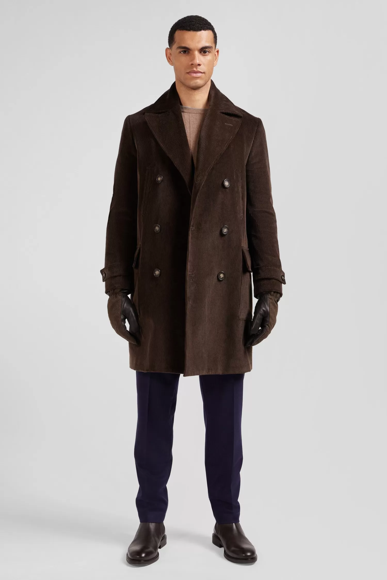 Eden Park Brown double-breasted stretch cotton blend coat< Coats And Jackets