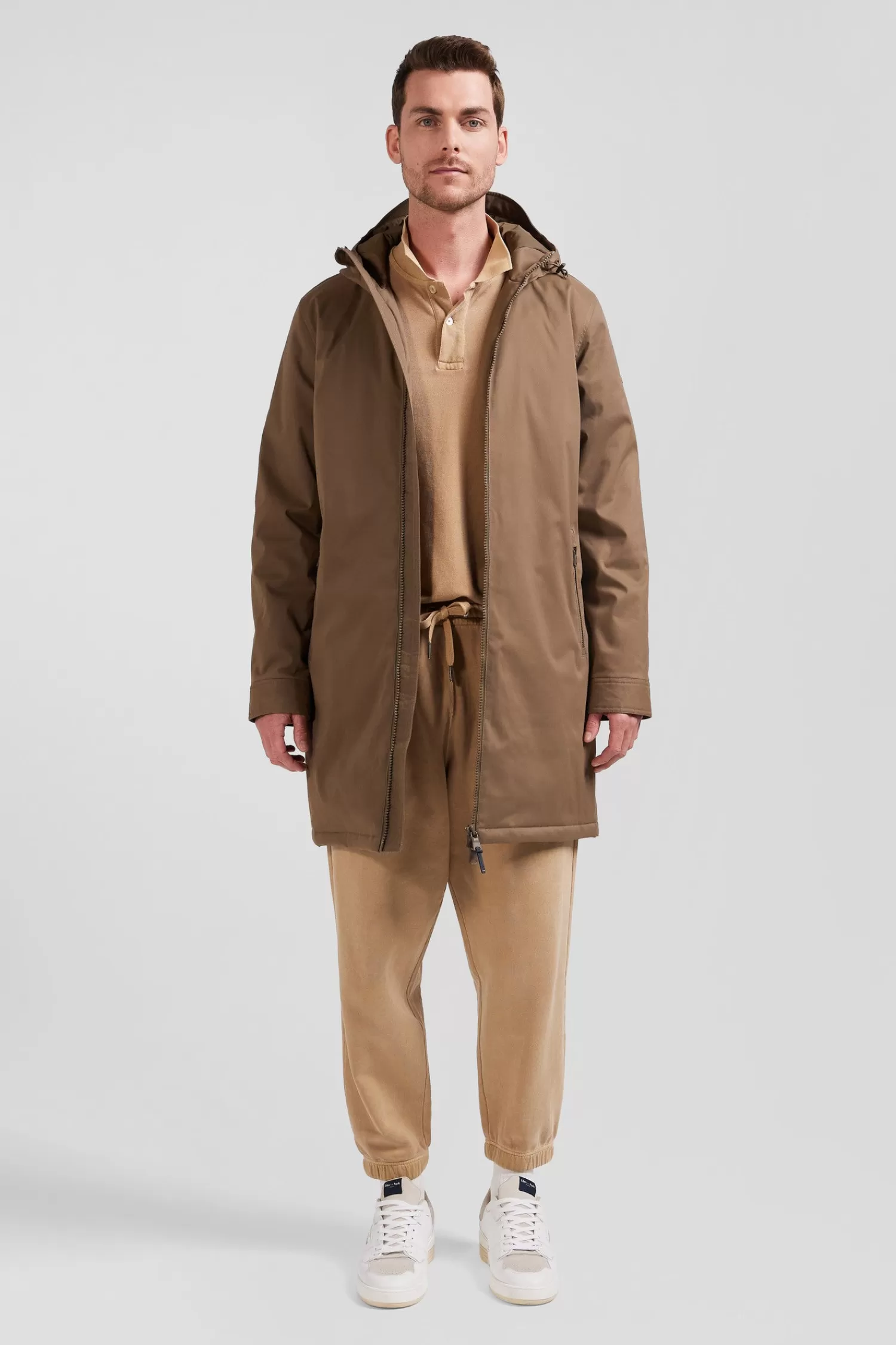 Eden Park Brown long hooded nylon parka< Coats And Jackets