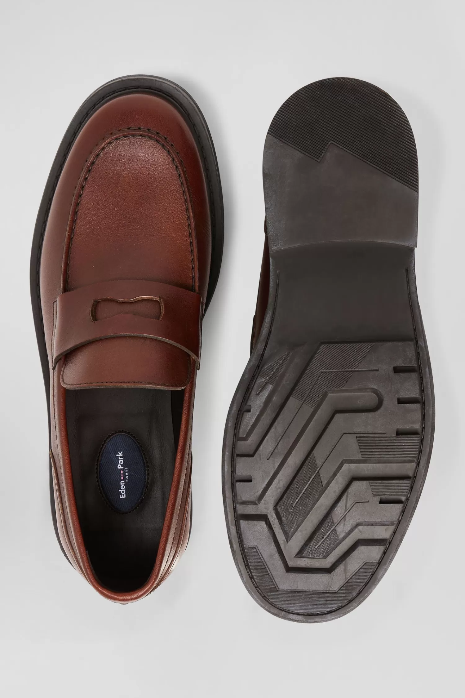Eden Park Brown polished leather loafers< Loafers
