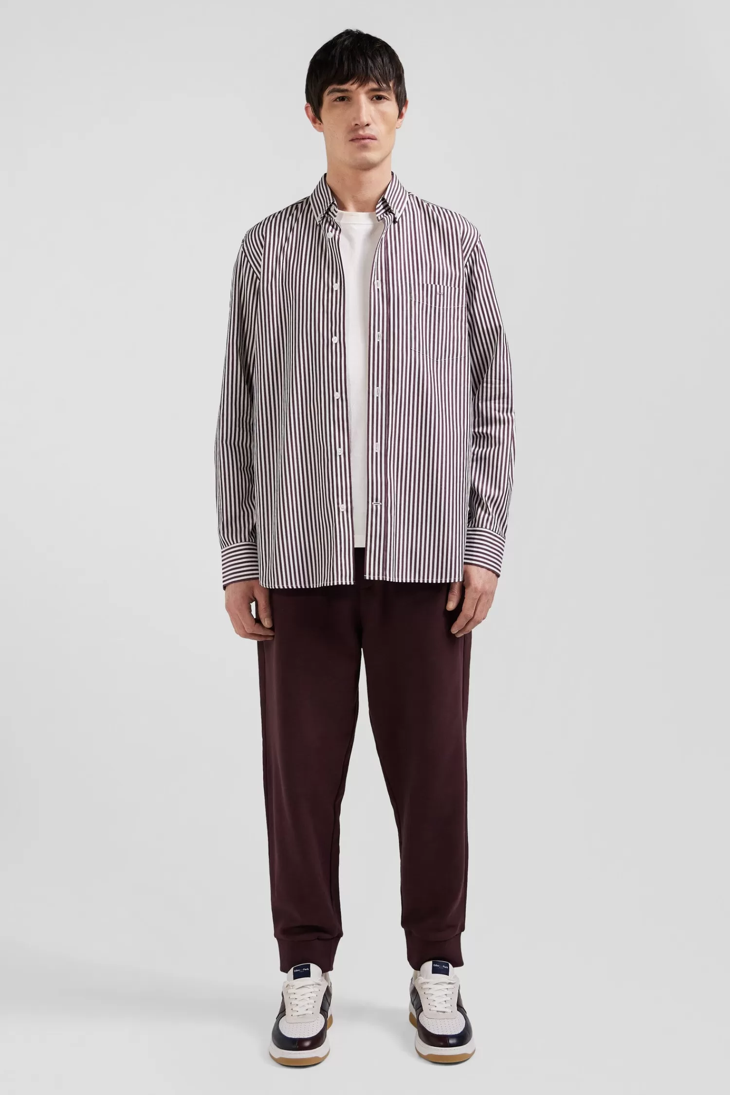 Eden Park Burgundy striped cotton poplin shirt Regular fit< Shirts