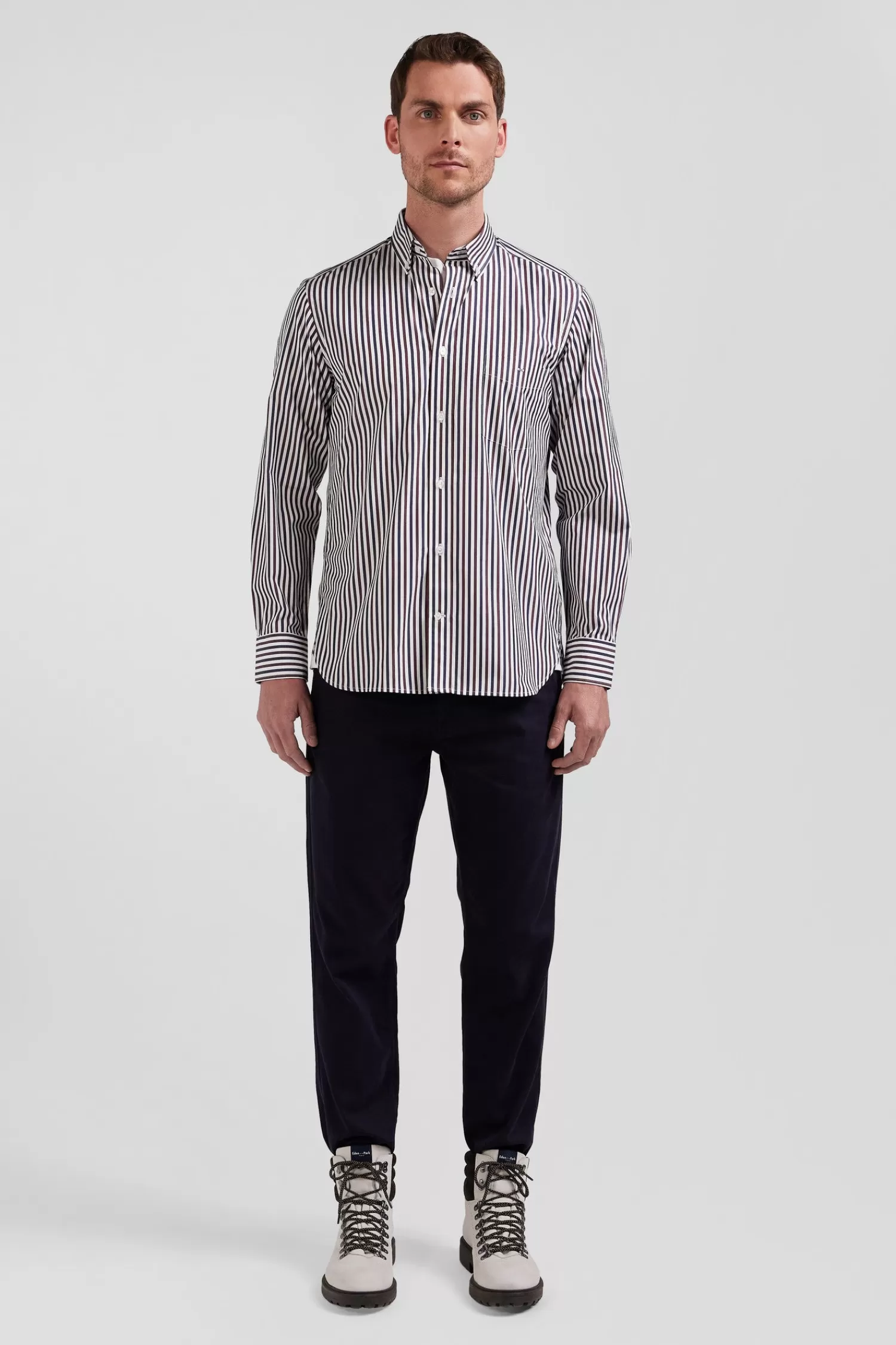 Eden Park Burgundy striped cotton poplin shirt Regular fit< Shirts