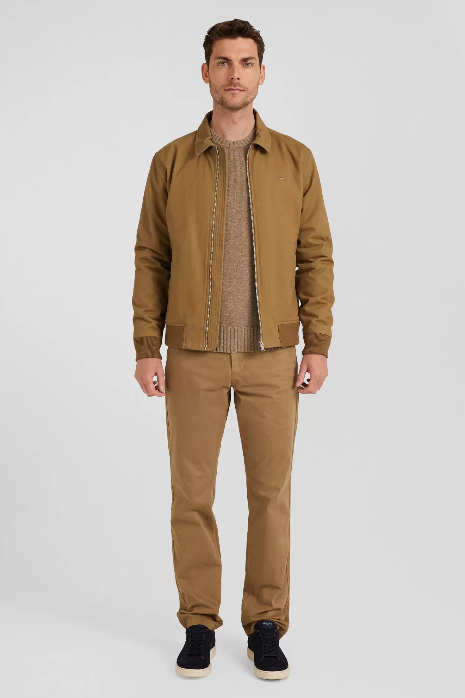 Eden Park Camel gabardine cotton zip-up jacket with shirt collar< Coats And Jackets