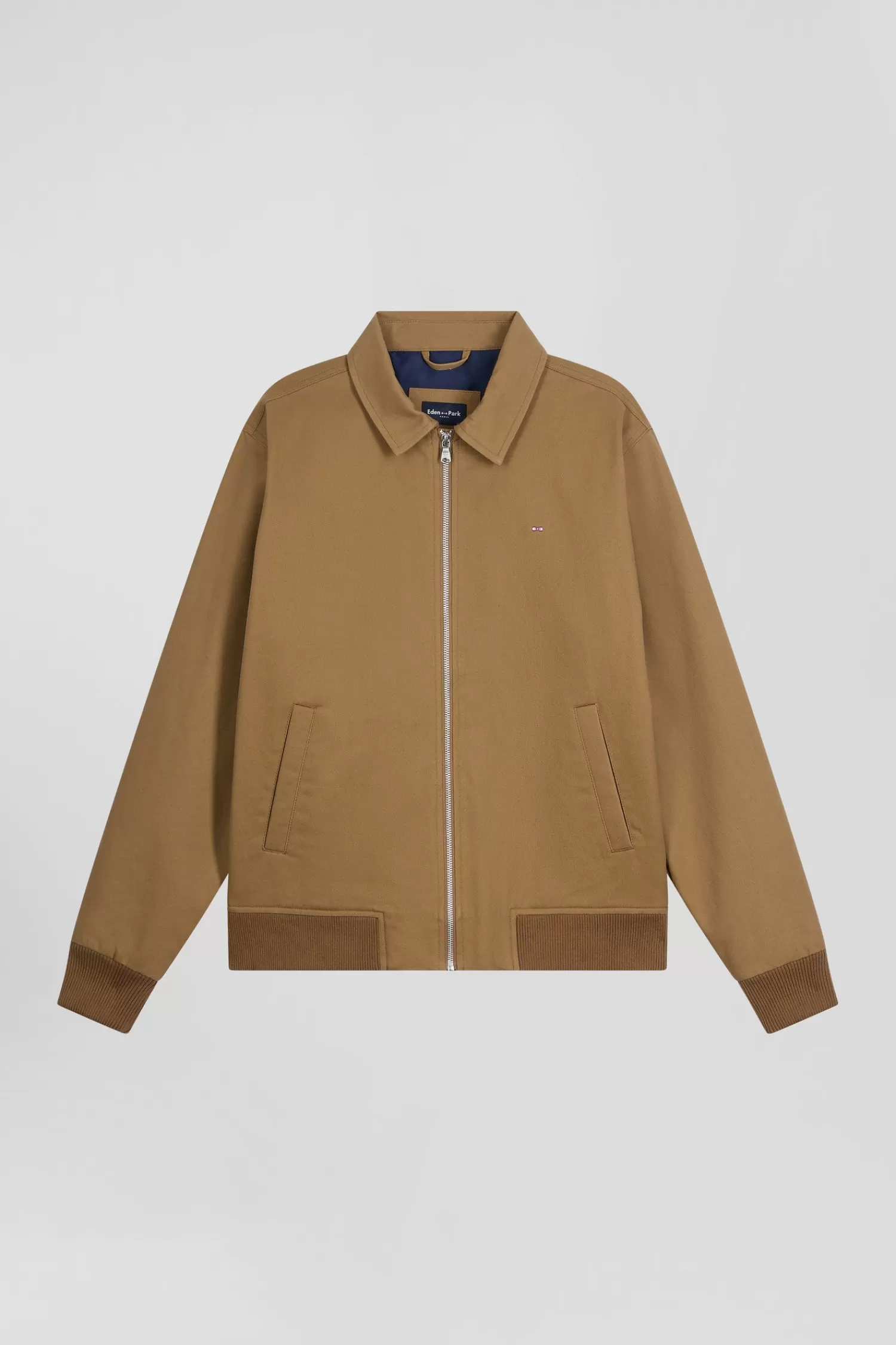 Eden Park Camel gabardine cotton zip-up jacket with shirt collar< Coats And Jackets
