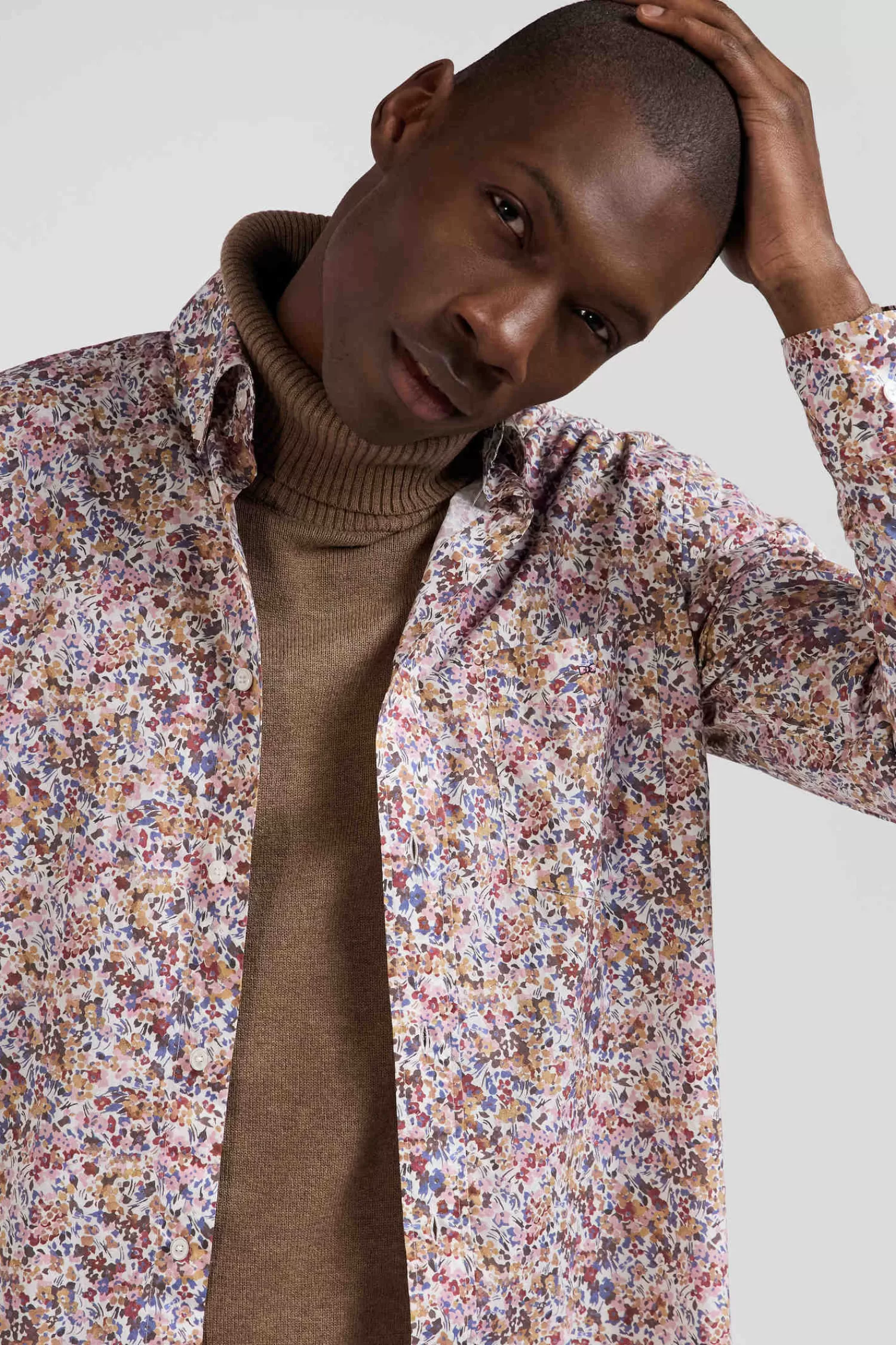 chemise_en_coton__microimprim_beige_coupe_regular_2.webp Eden Park Chemise en coton à microimprimé beige coupe Regular< Shirts