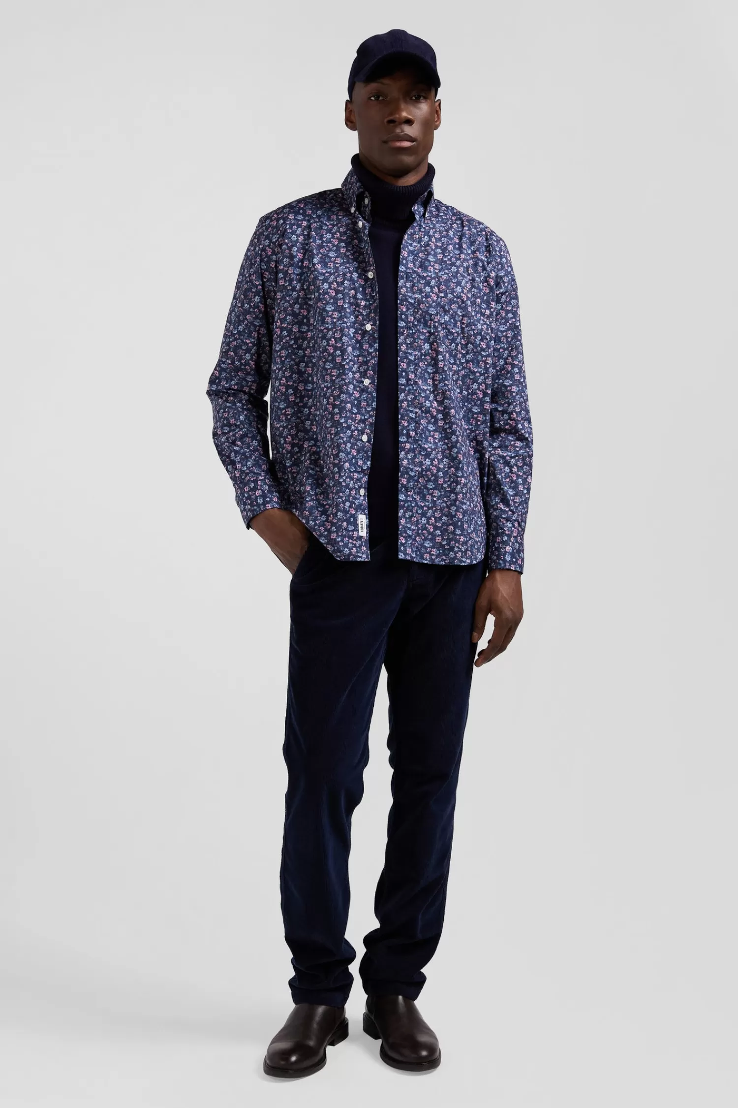 Eden Park Chemise en coton à microimprimé bleu foncé coupe Regular< Shirts