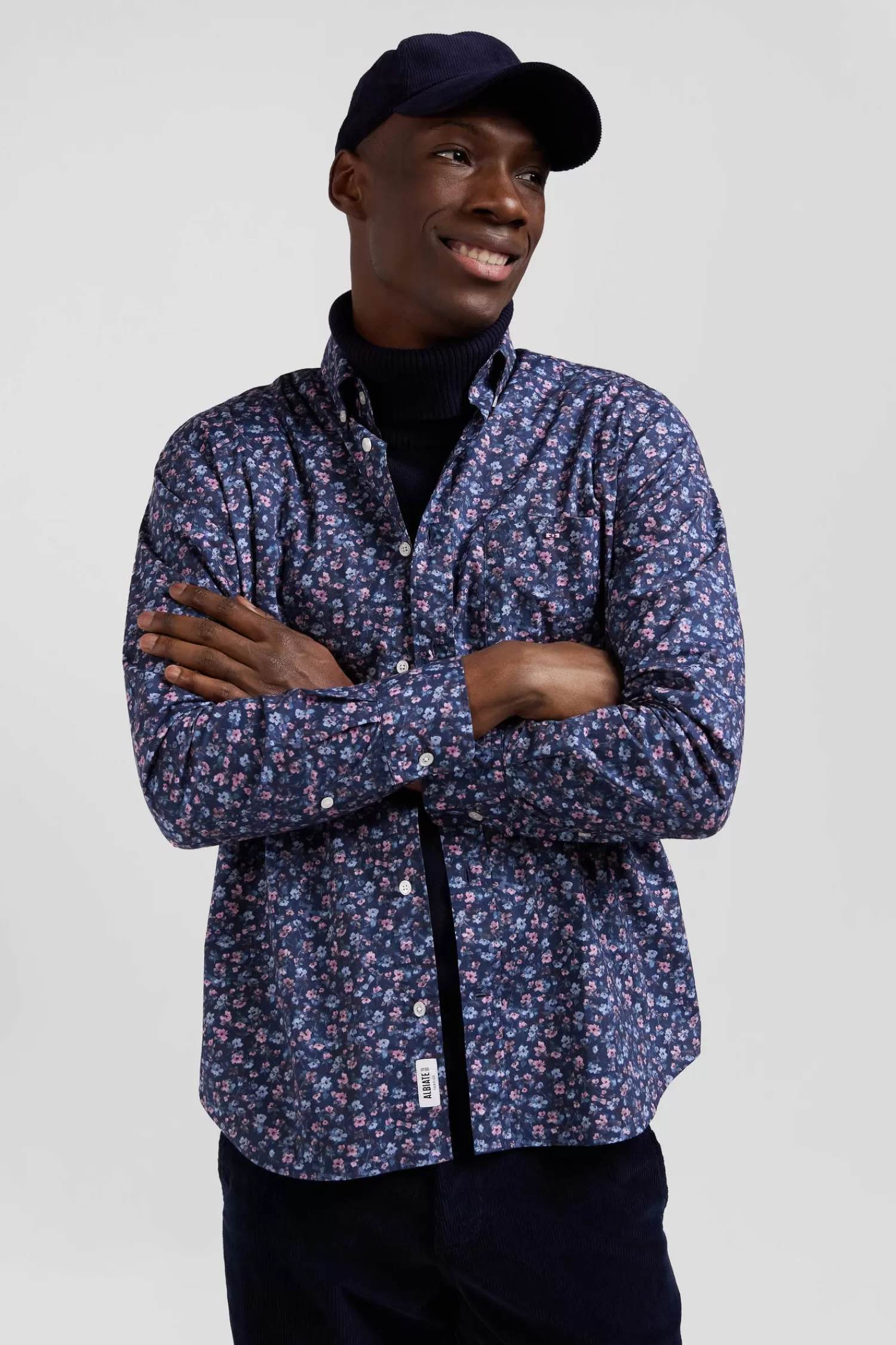 chemise_en_coton__microimprim_bleu_fonc_coupe_regular_2.webp Eden Park Chemise en coton à microimprimé bleu foncé coupe Regular< Shirts