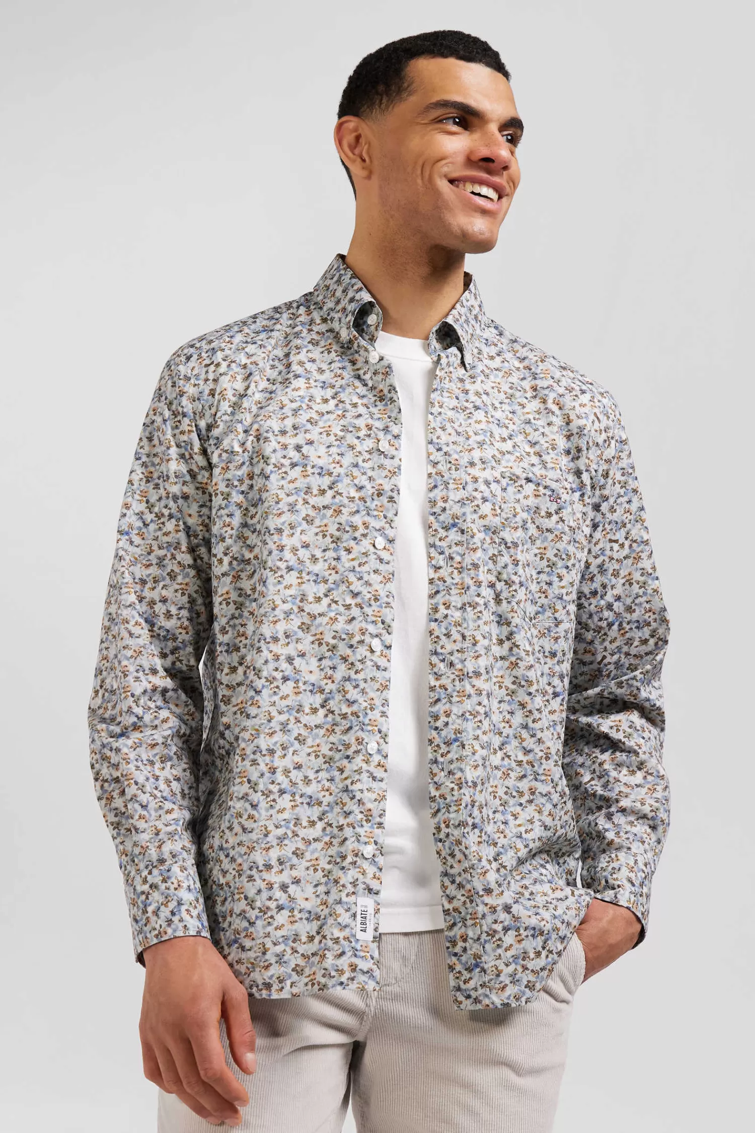 chemise_en_coton__microimprim_vert_coupe_regular_2.webp Eden Park Chemise en coton à microimprimé vert coupe Regular< Shirts