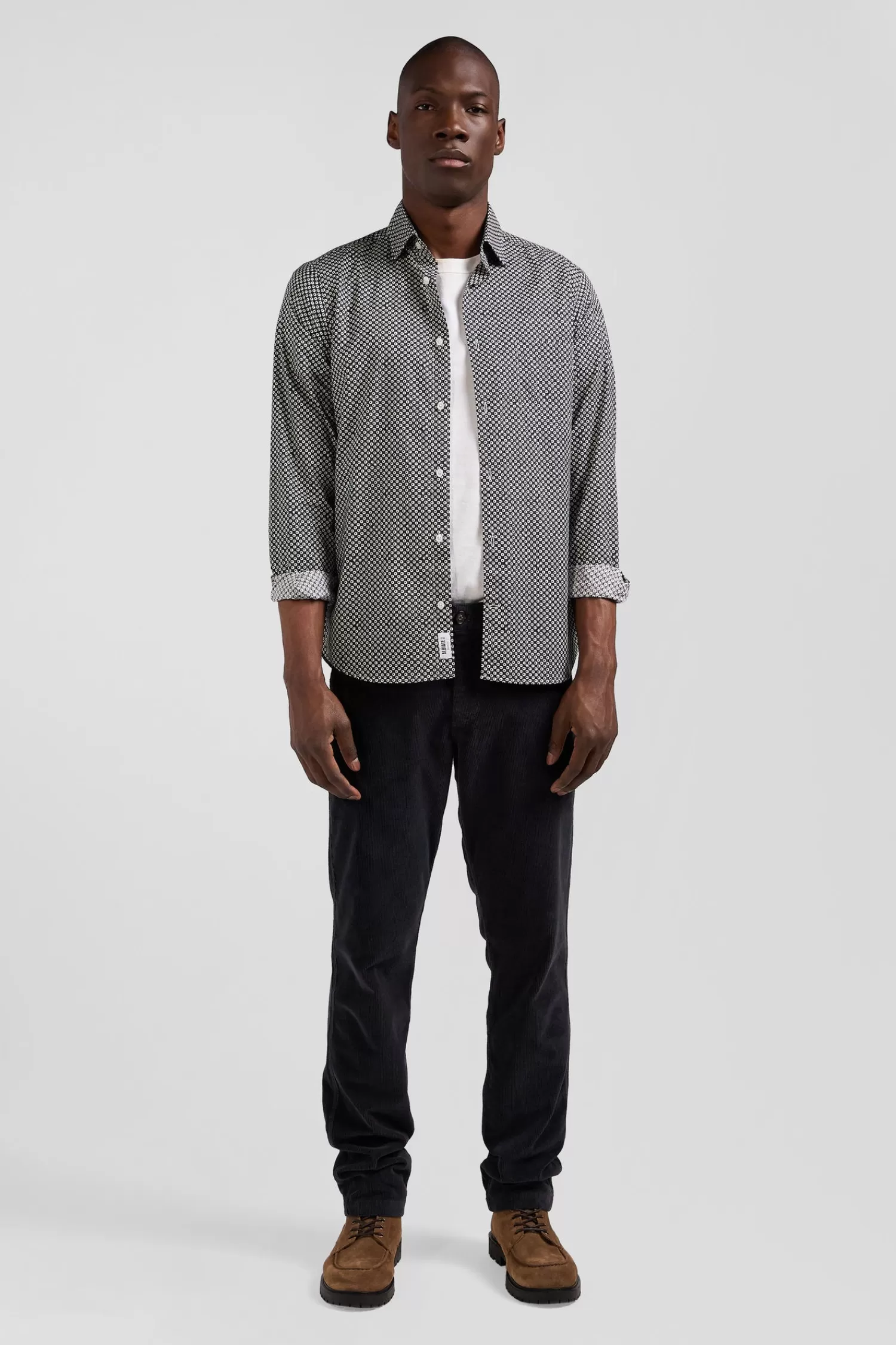 Eden Park Chemise en popeline de coton grise imprimé graphique coupe Slim< Shirts