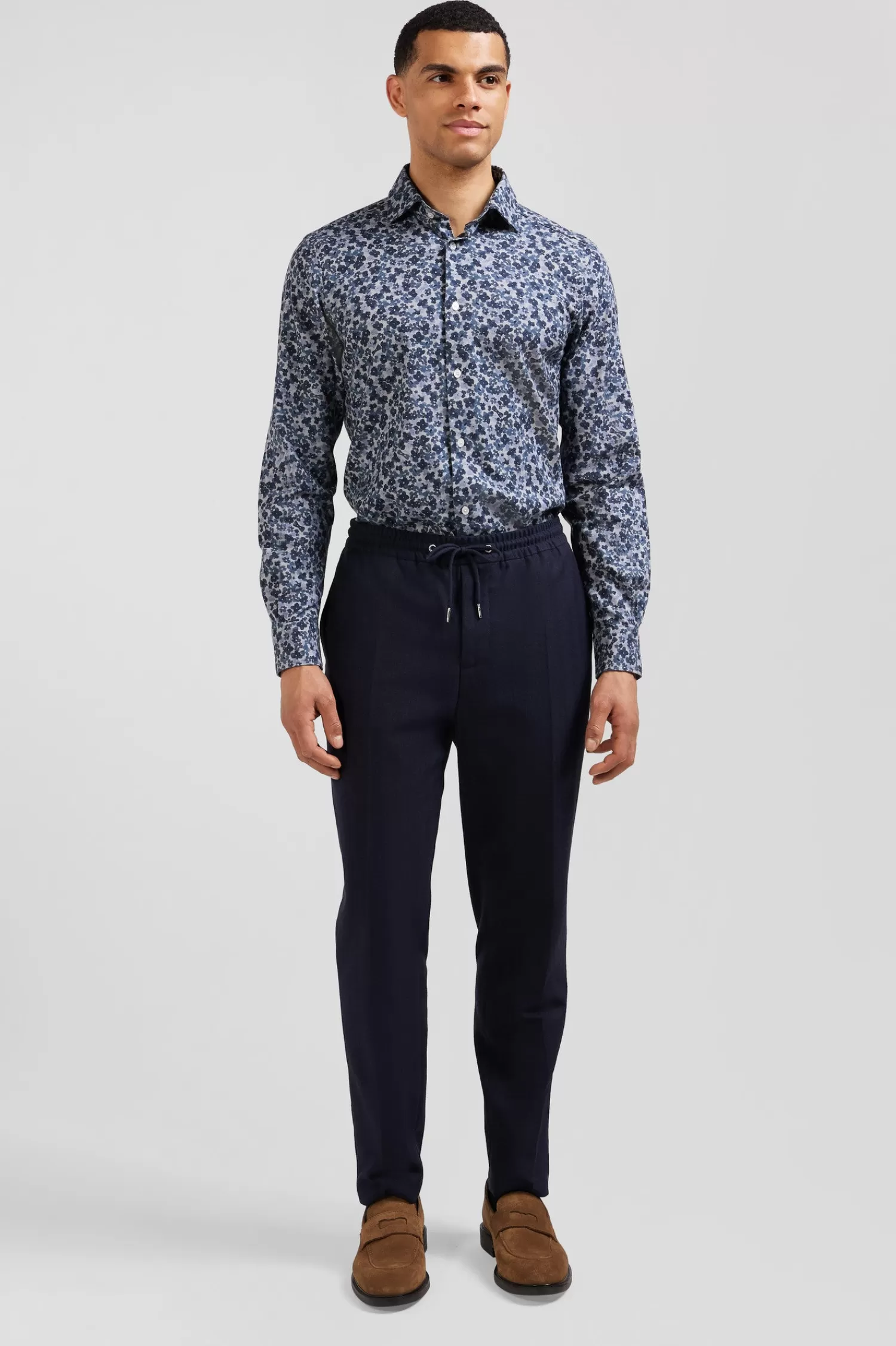 Eden Park Chemise en popeline de coton grise microimprimé fleurs coupe Slim< Shirts