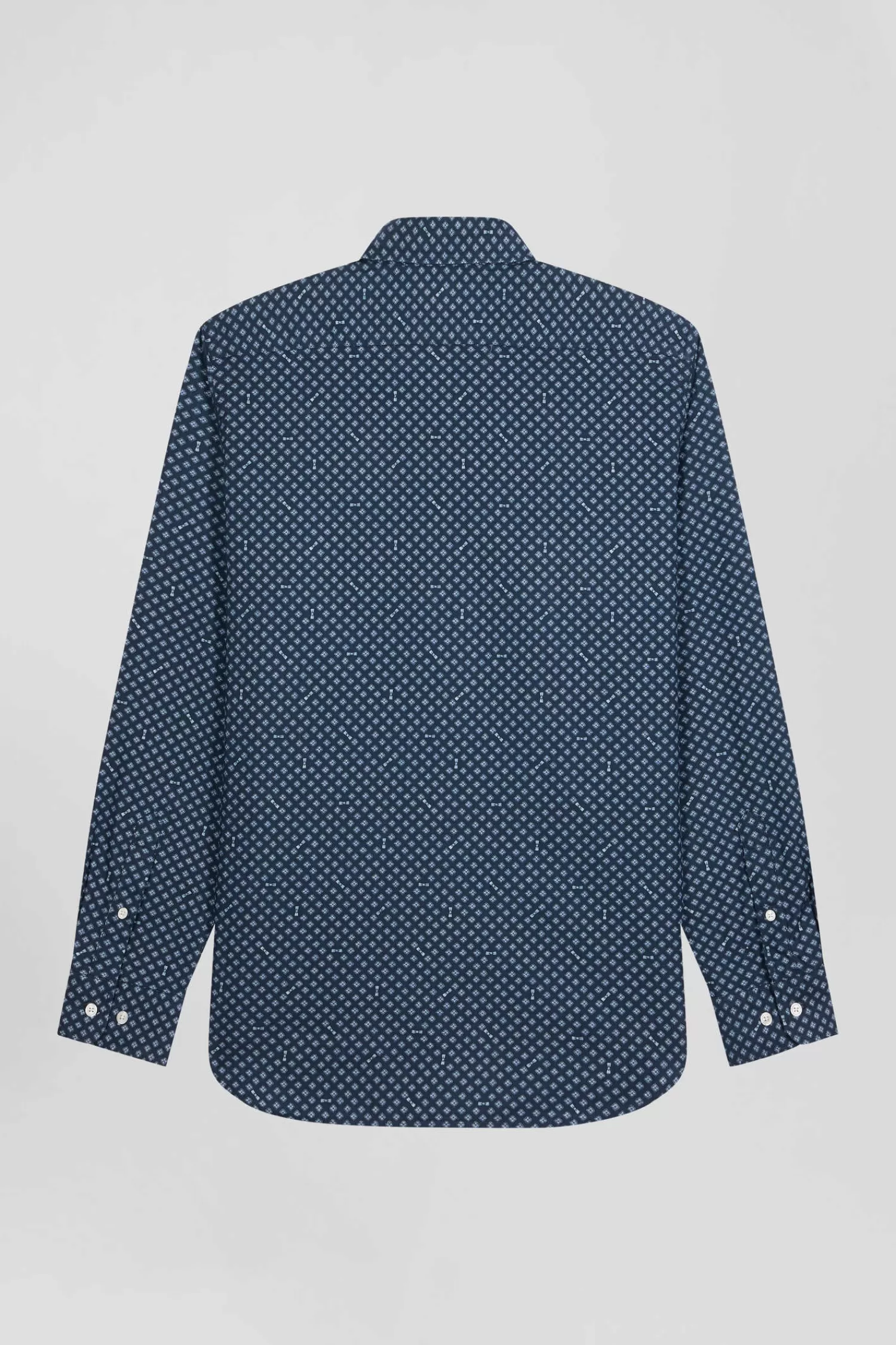 chemise_en_popeline_de_coton_indigo_imprim_graphique_coupe_slim_5.webp Eden Park Chemise en popeline de coton indigo imprimé graphique coupe Slim< Shirts