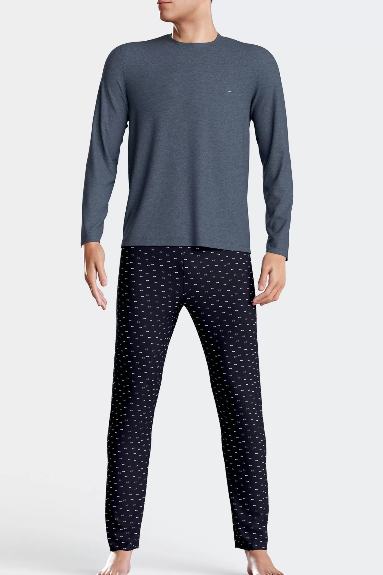 Eden Park Dark blue long cotton pajamas with micro pattern trousers< Pajamas