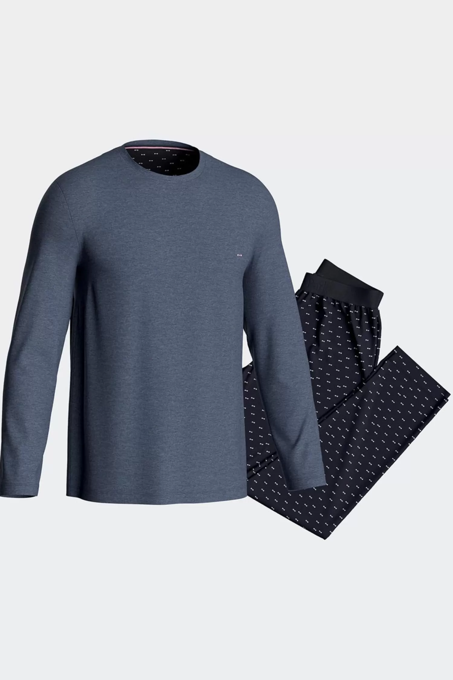 Eden Park Dark blue long cotton pajamas with micro pattern trousers< Pajamas