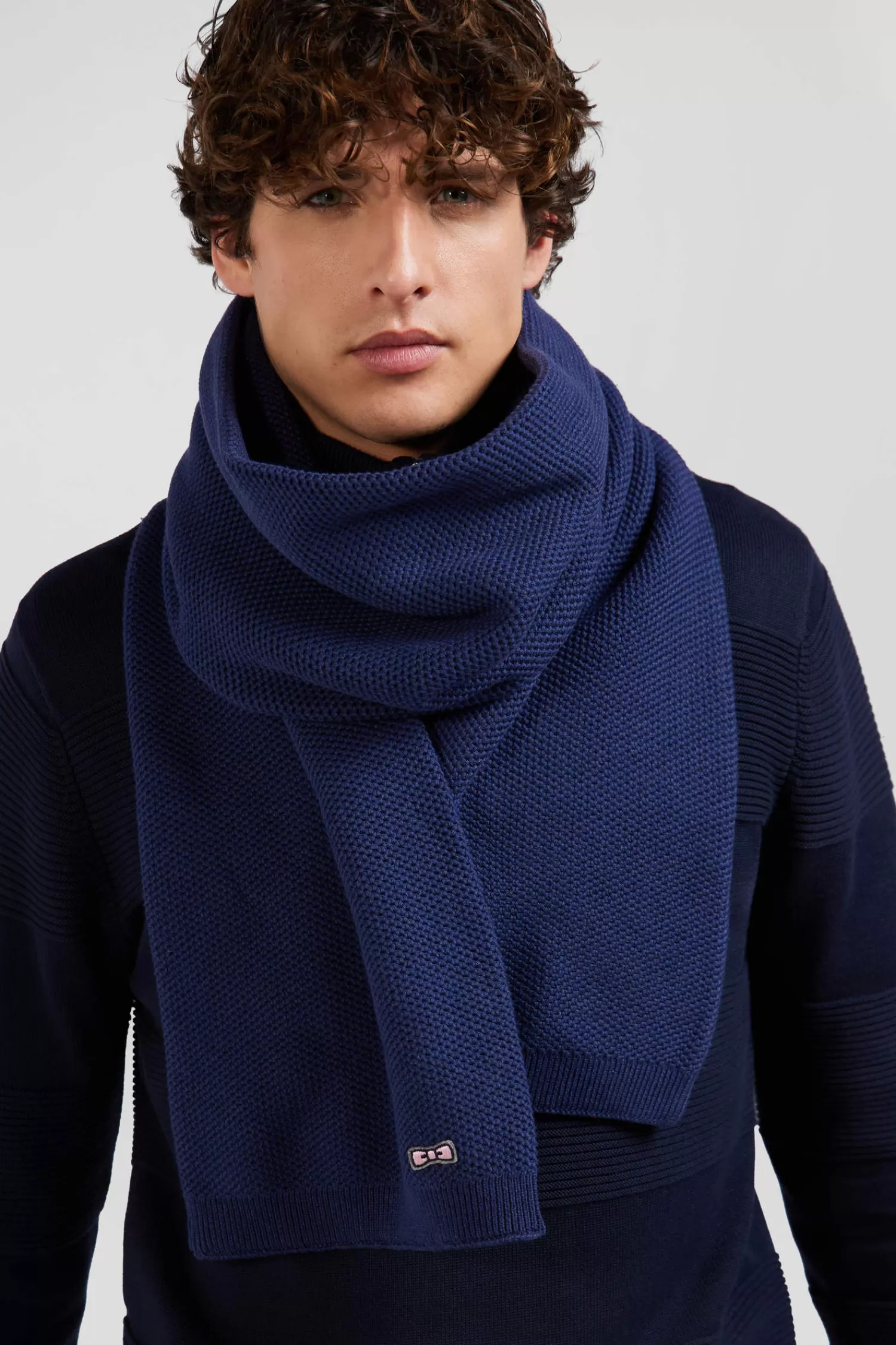 Eden Park Dark blue plain cotton scarf< Scarves And Wraps