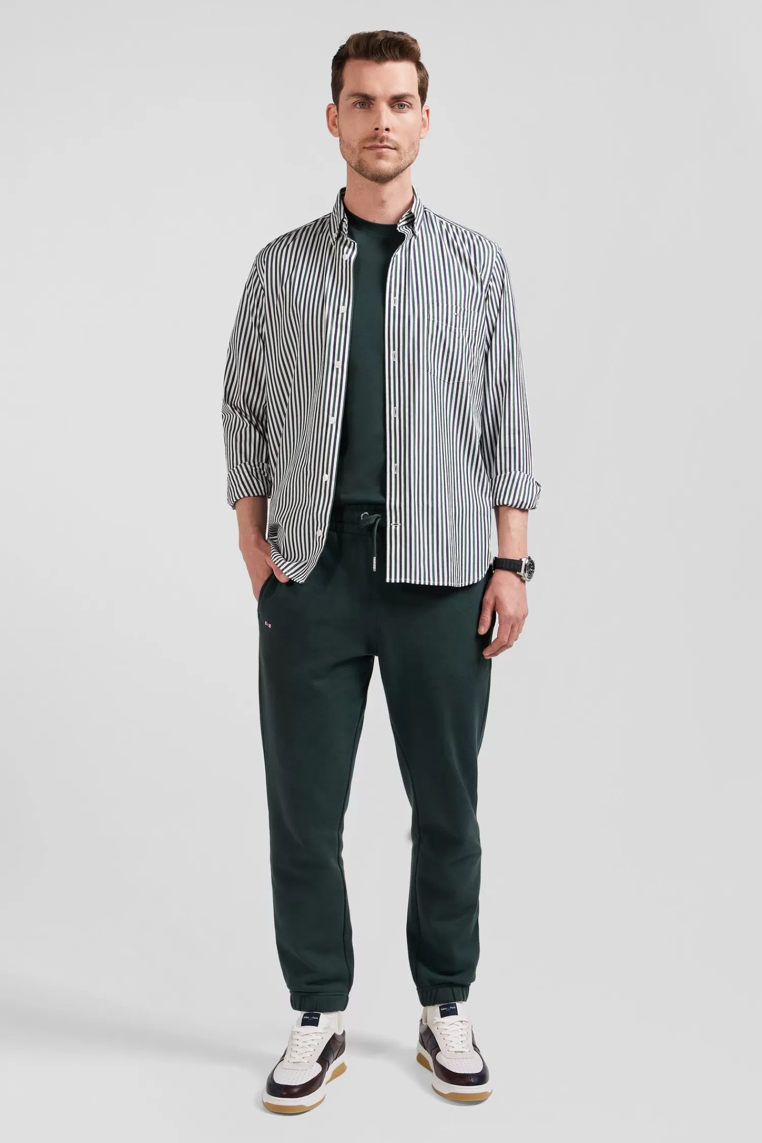 Eden Park Green striped cotton poplin shirt Regular fit< Shirts