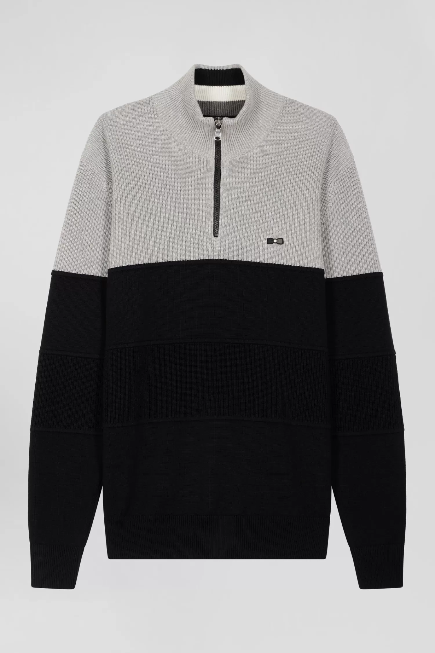 Eden Park Grey cotton half-zip jumper with knit details Regular fit< Sweaters