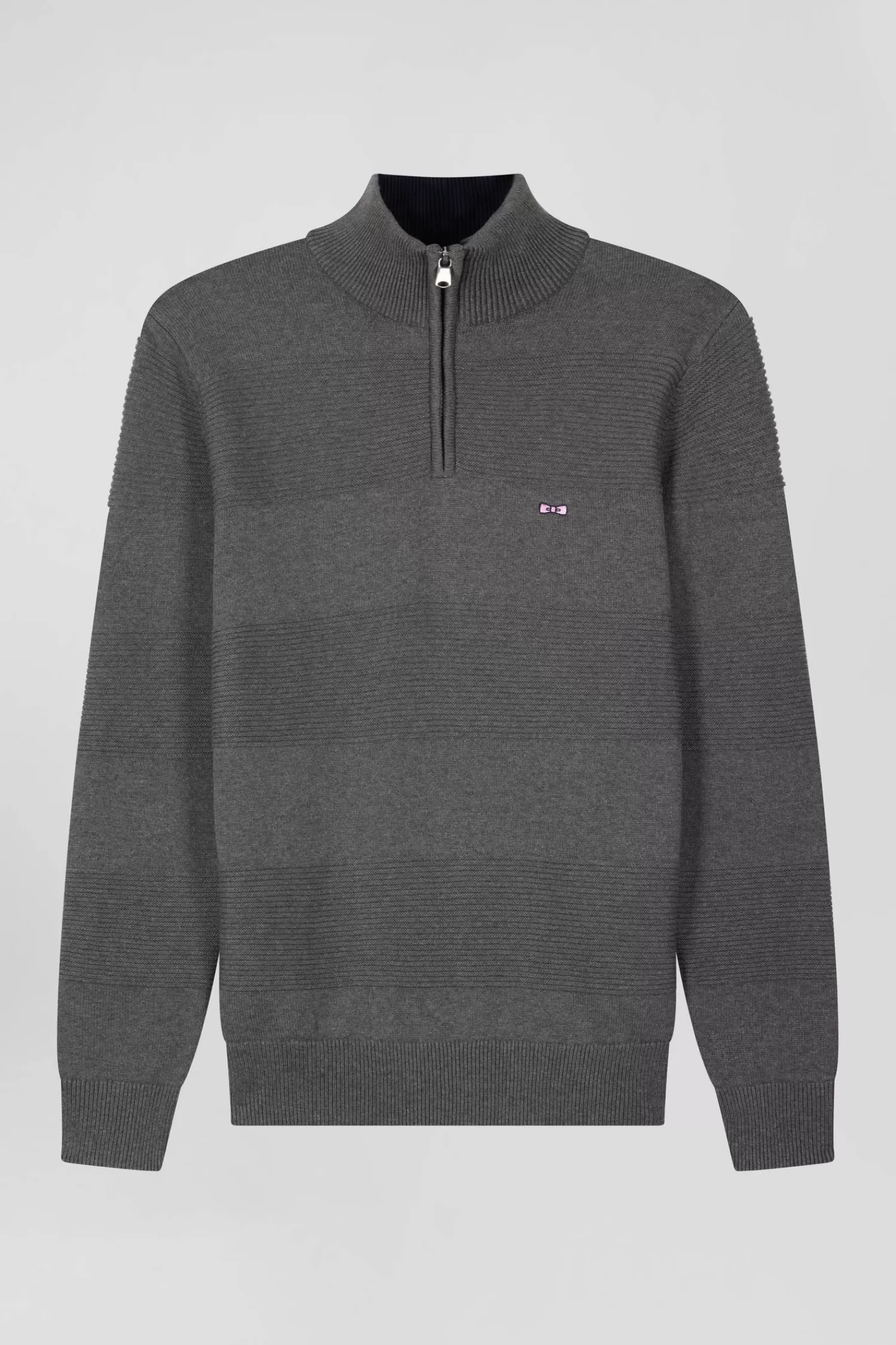 Eden Park Grey cotton half-zip jumper with knit details Regular fit< Sweaters