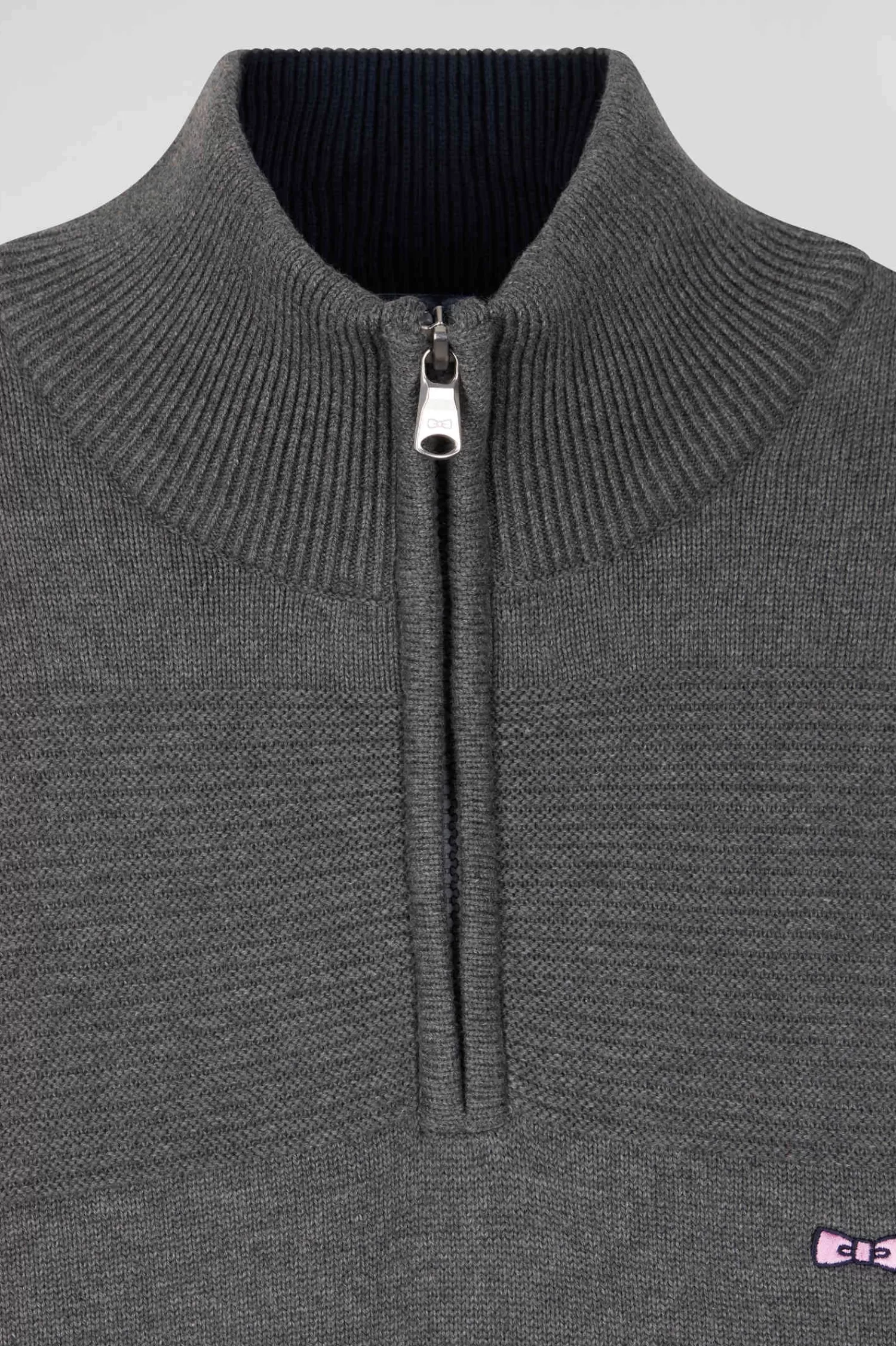 grey_cotton_halfzip_jumper_with_knit_details_regular_fit_6.webp Eden Park Grey cotton half-zip jumper with knit details Regular fit< Sweaters