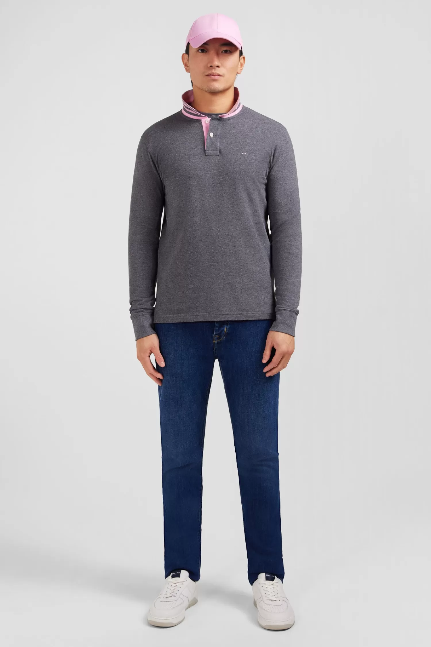 Eden Park Grey cotton polo with contrasting neck< Polos