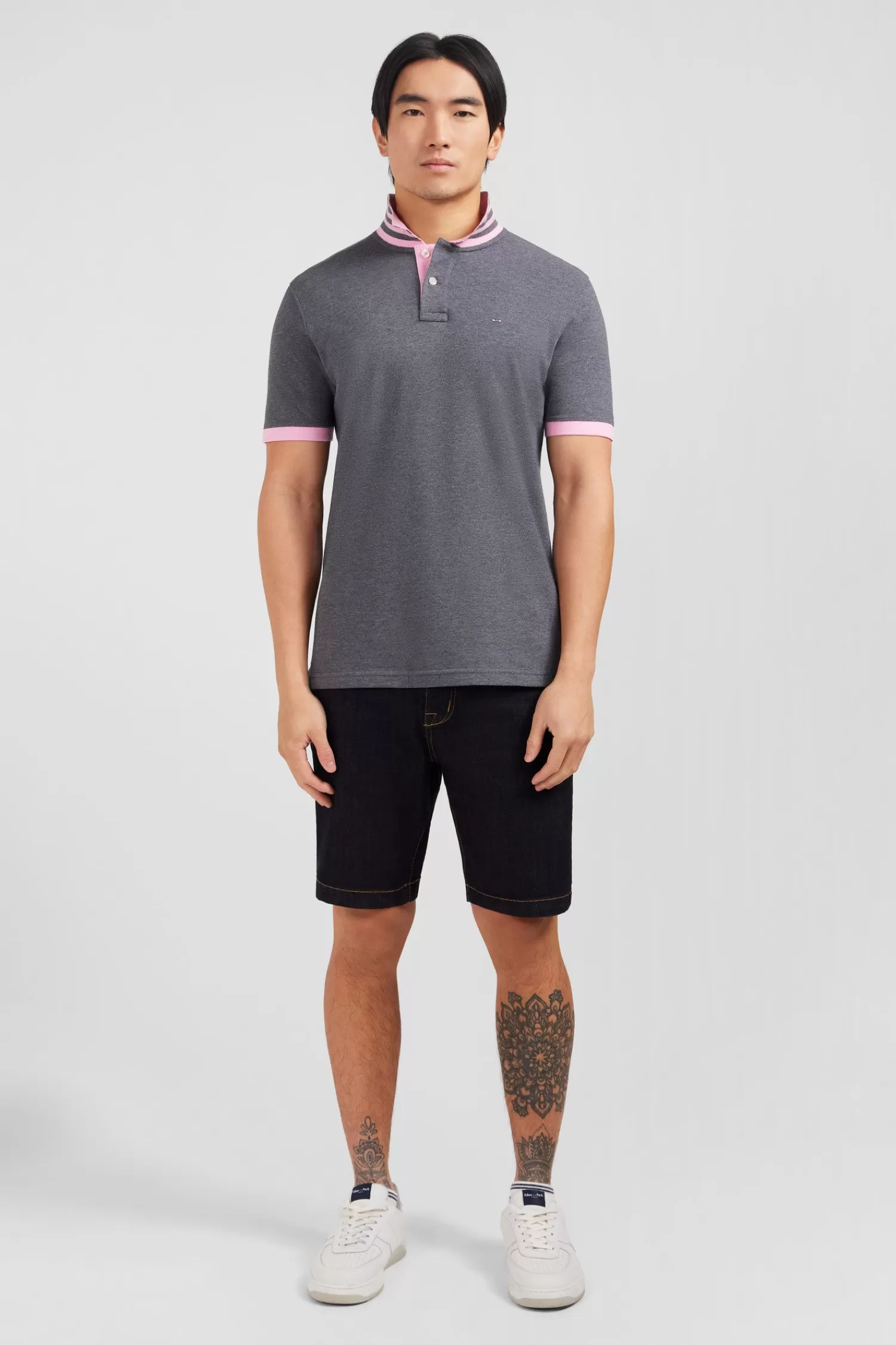 Eden Park Grey pima cotton polo with contrasting accents< Polos