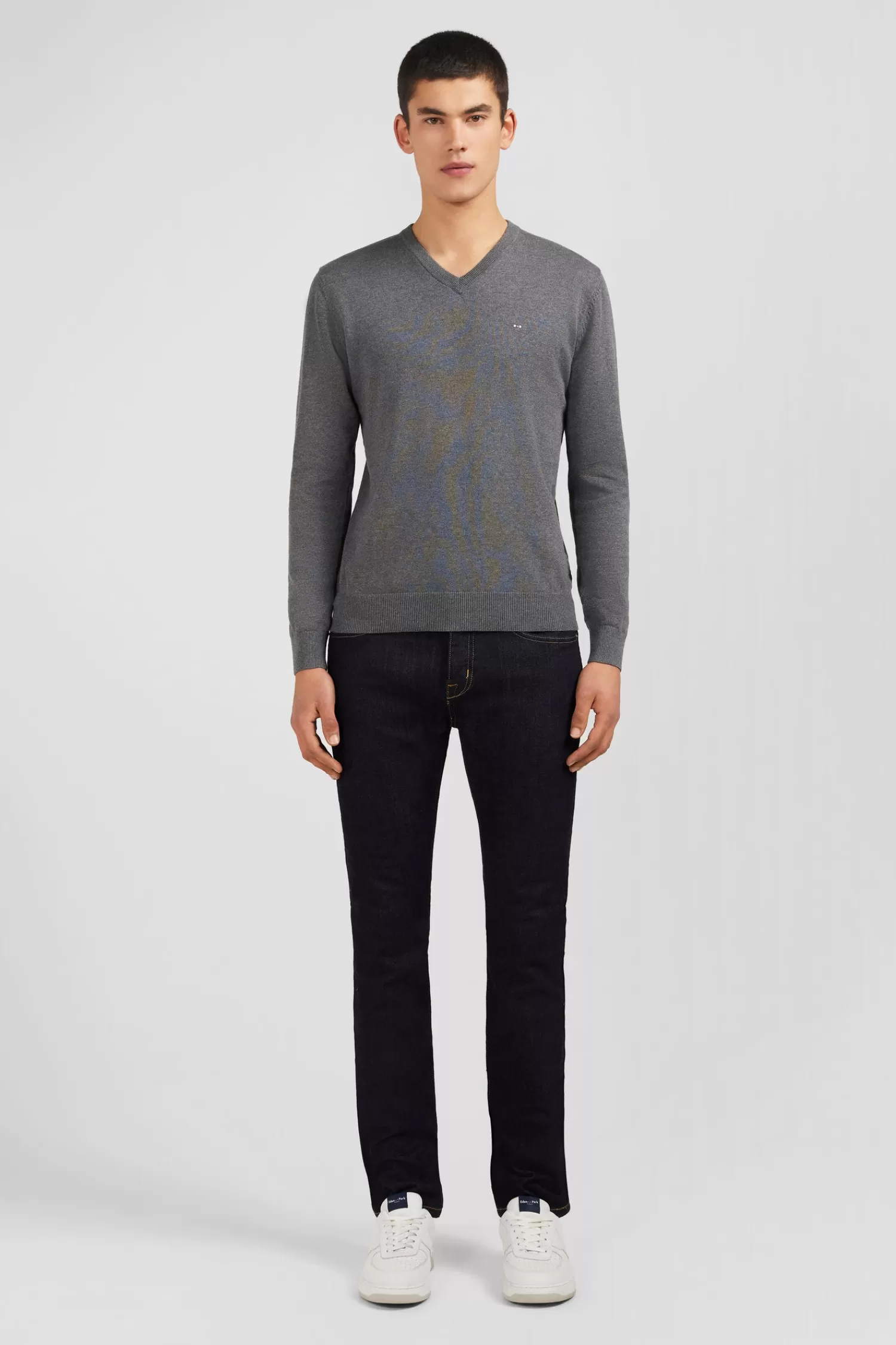 Eden Park Grey V-neck cotton jersey jumper< Sweaters