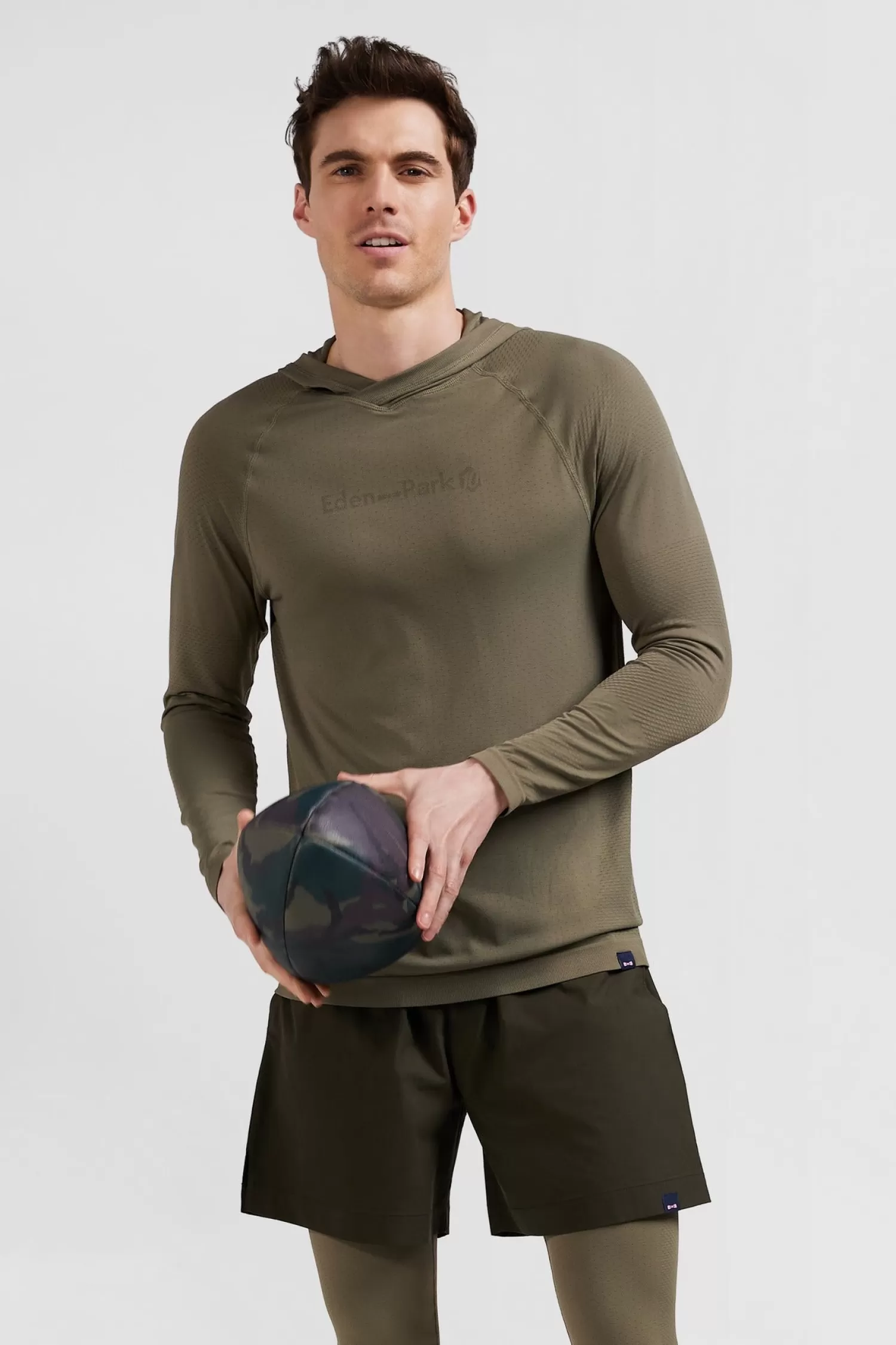 Eden Park Khaki green hoodie with striped sleeves< Sweatshirts