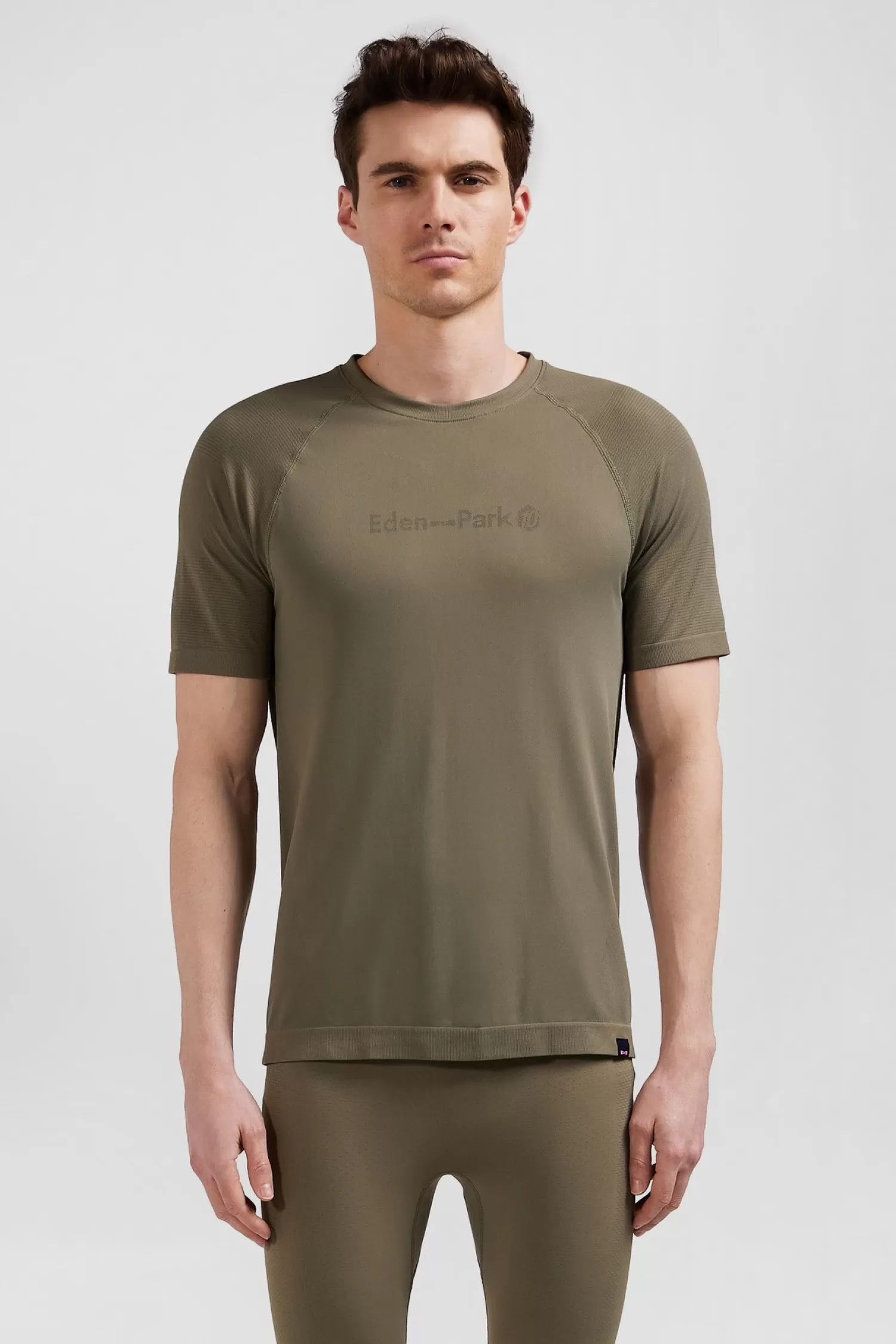 Eden Park Khaki green short-sleeved sports T-shirt with striped details< T-shirts