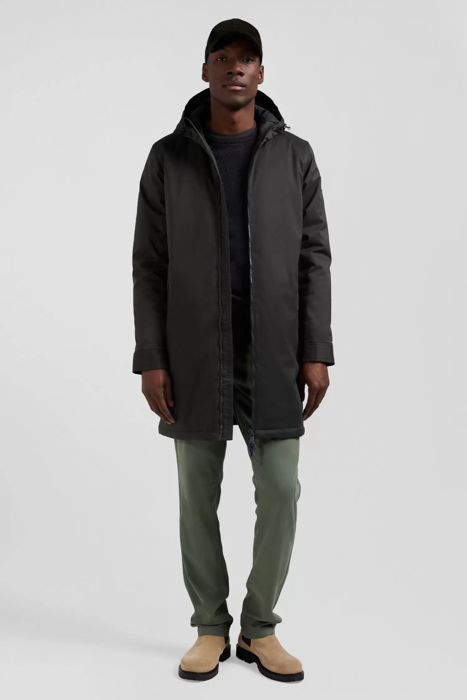 Eden Park Khaki long hooded nylon parka< Coats And Jackets