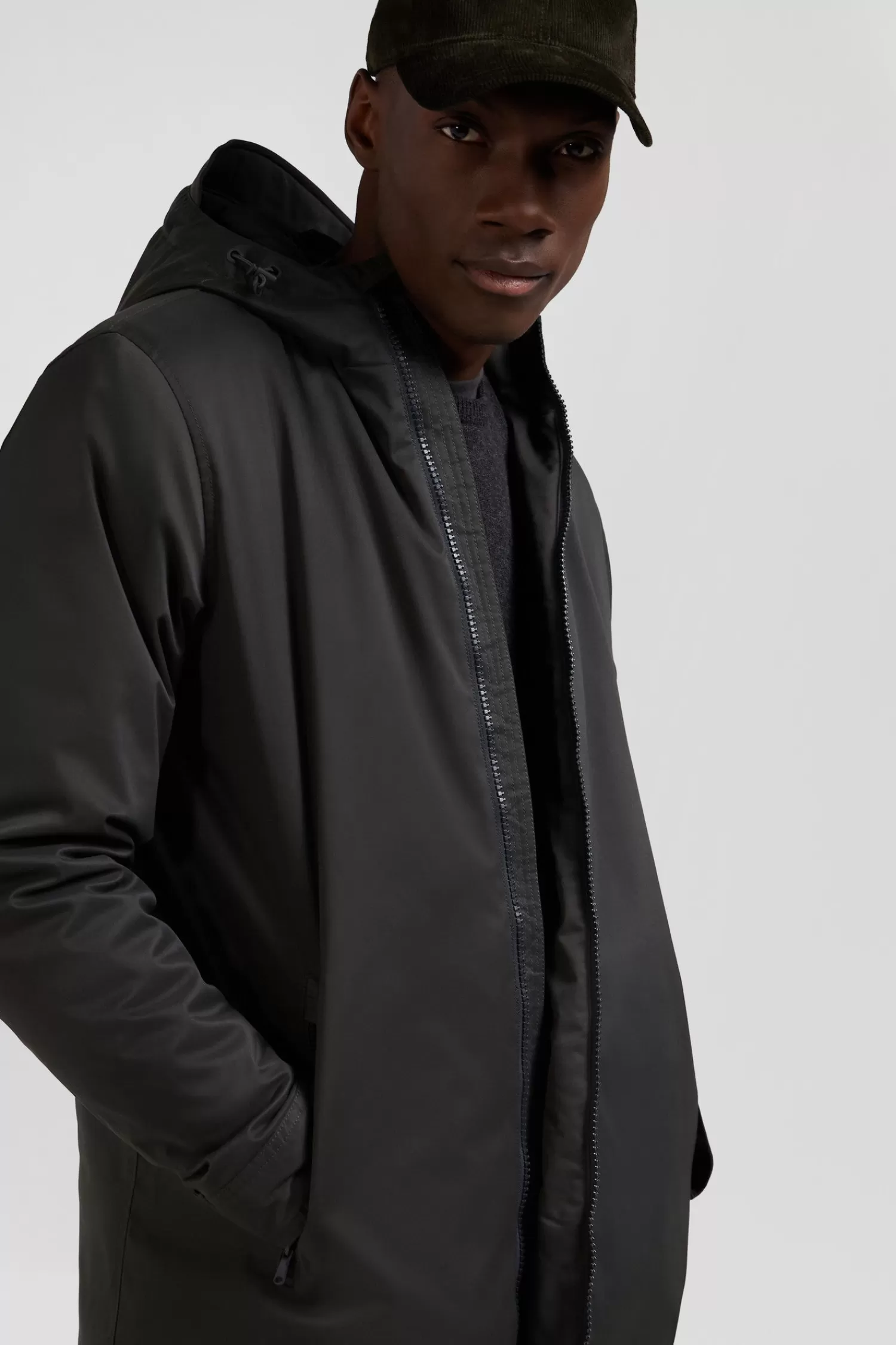 khaki_long_hooded_nylon_parka_2.webp Eden Park Khaki long hooded nylon parka< Coats And Jackets